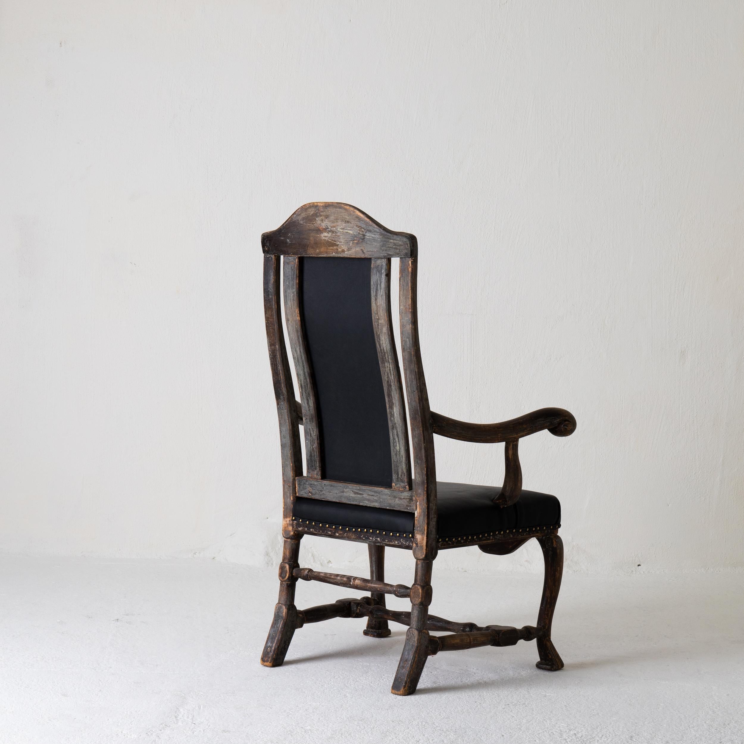 Chair Armchair Swedish Baroque Black Original Paint, Sweden 8