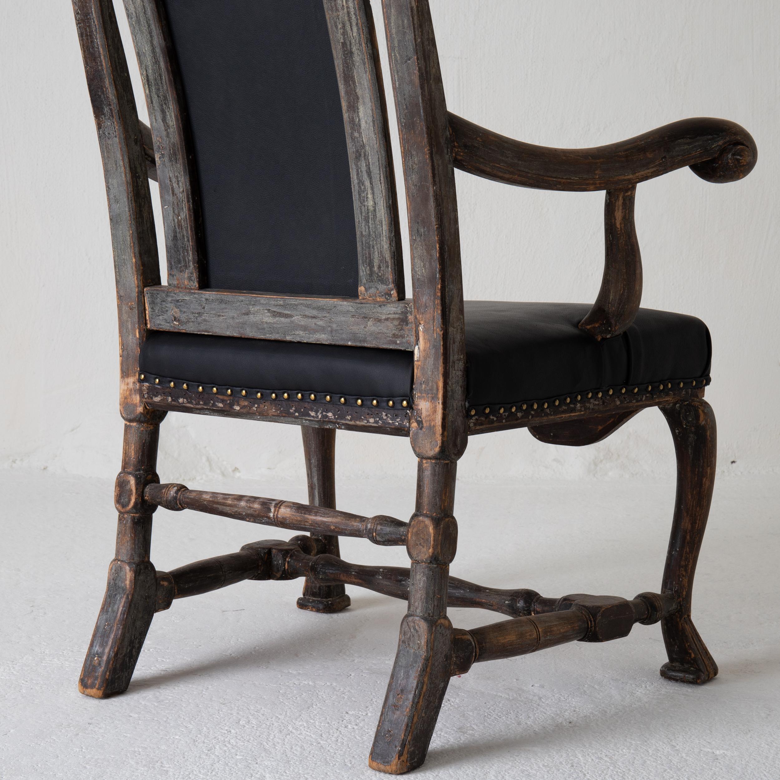 Chair Armchair Swedish Baroque Black Original Paint, Sweden 9