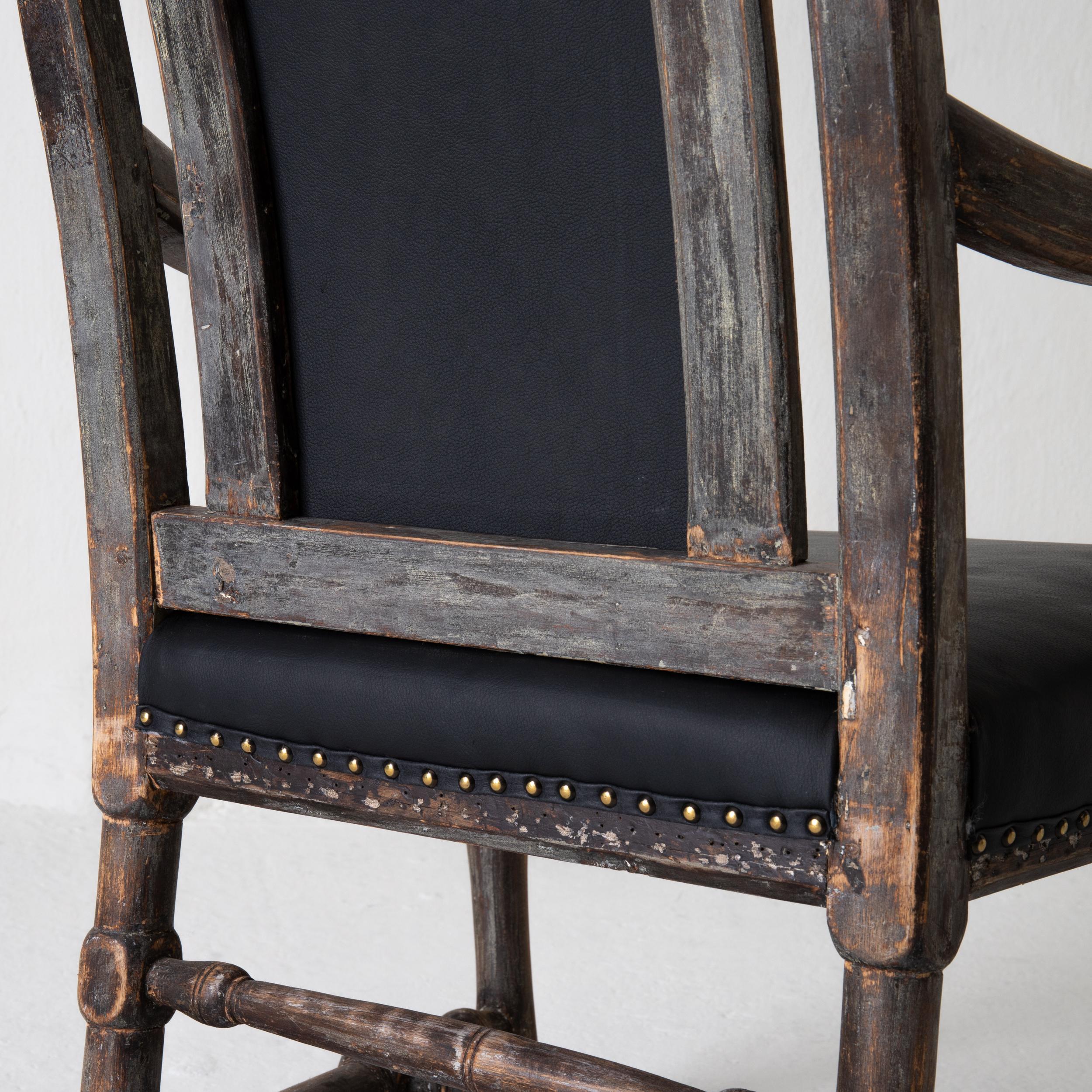 Chair Armchair Swedish Baroque Black Original Paint, Sweden 11