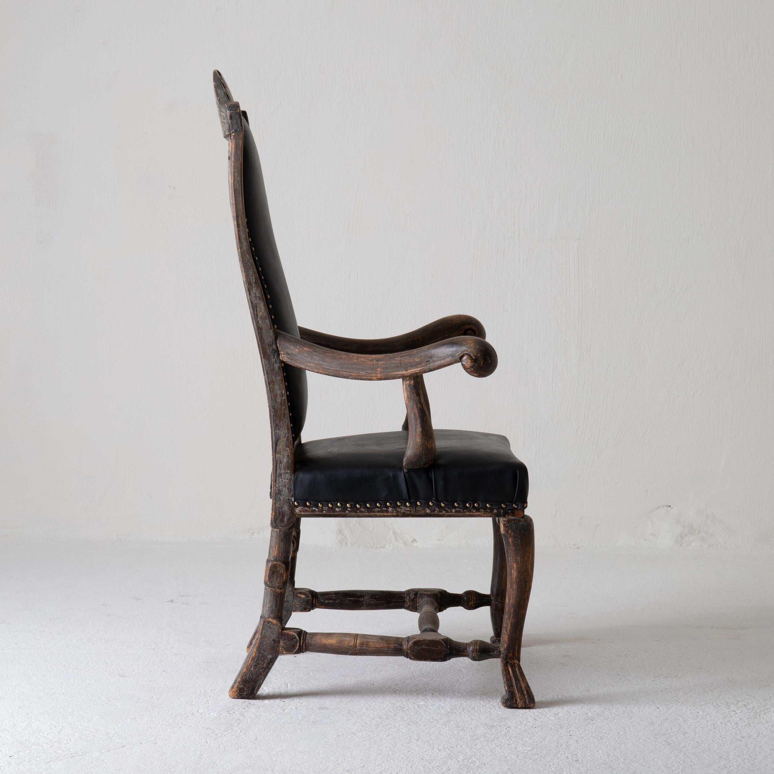Chair Armchair Swedish Baroque Black Original Paint, Sweden 12