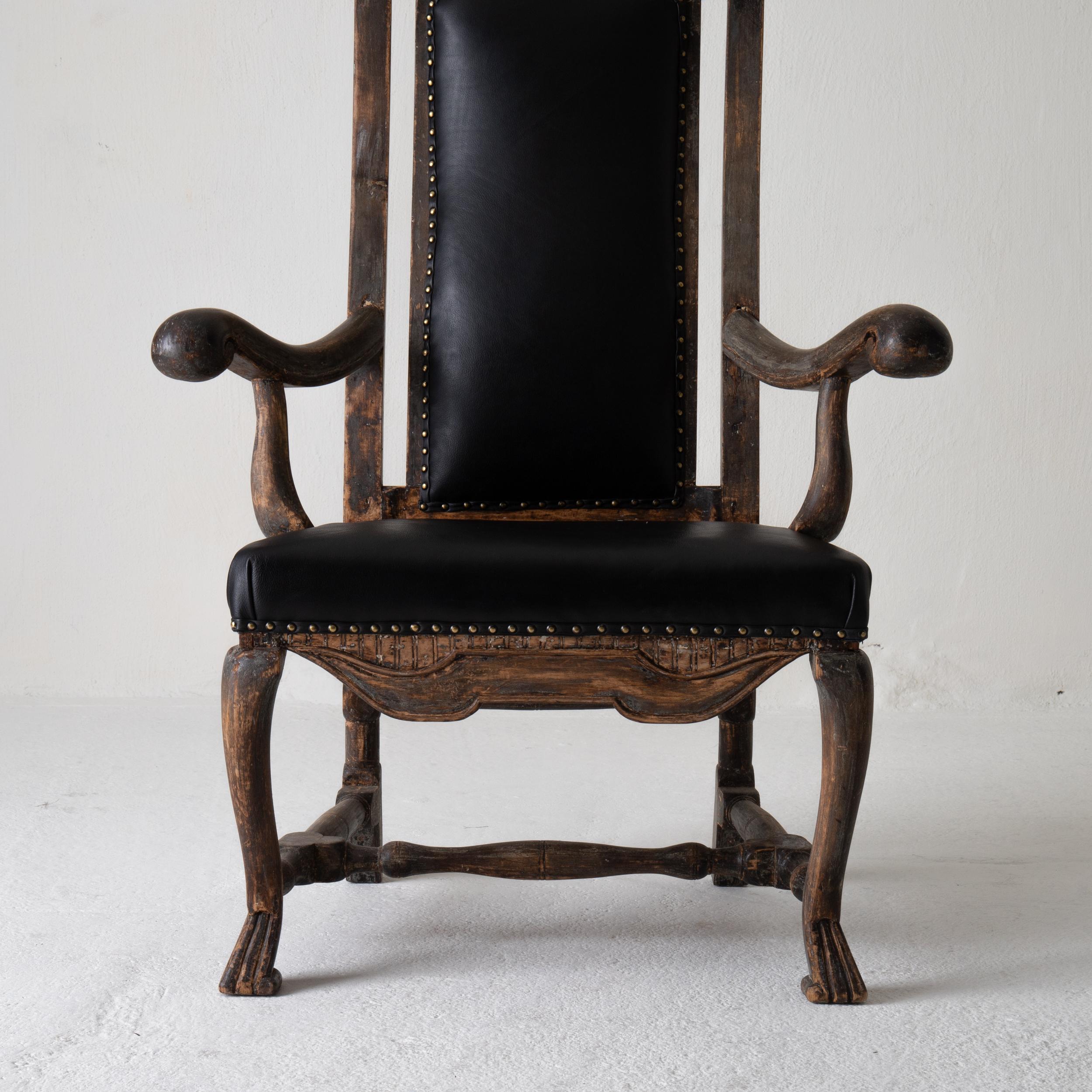 Chair Armchair Swedish Baroque Black Original Paint, Sweden In Good Condition In New York, NY