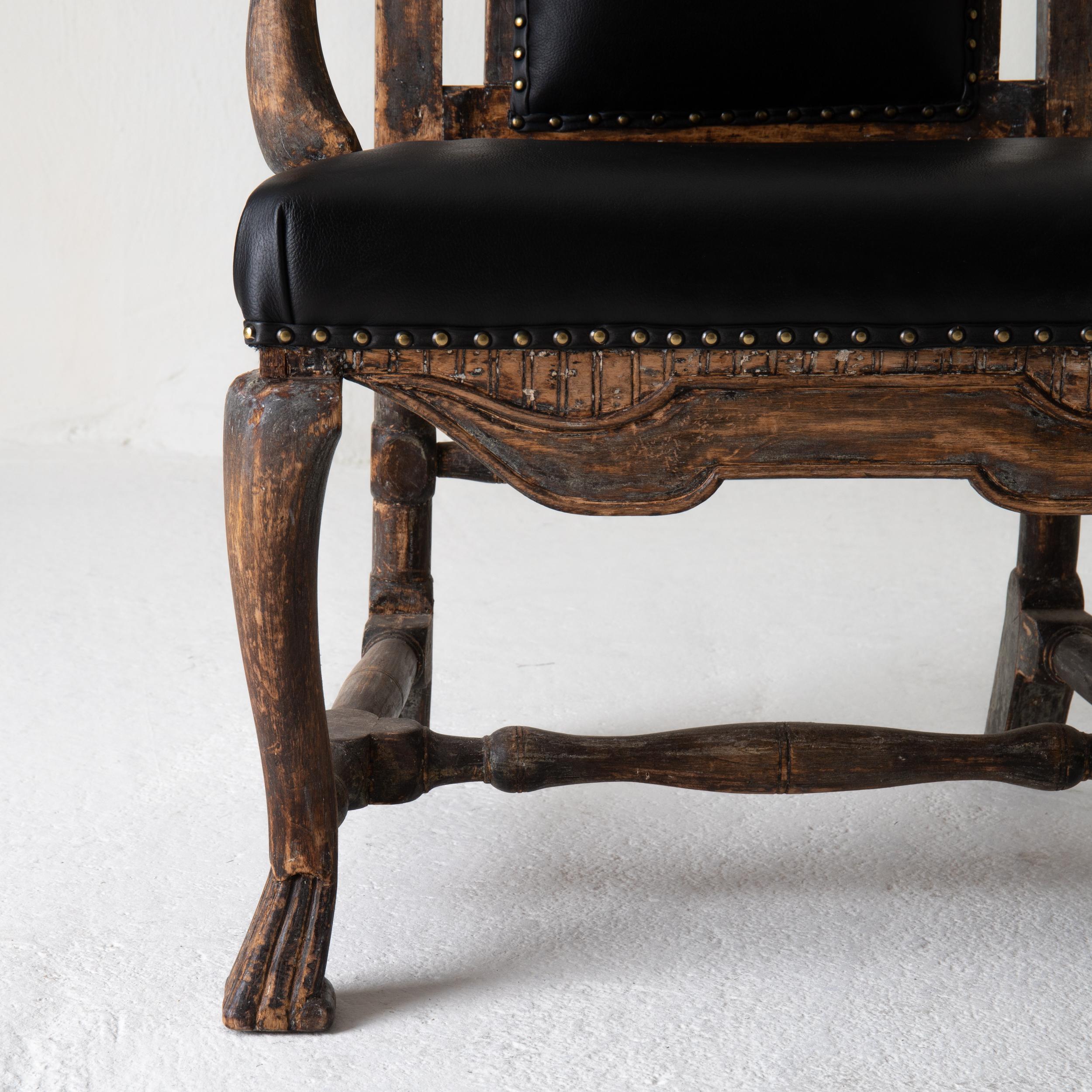 18th Century Chair Armchair Swedish Baroque Black Original Paint, Sweden