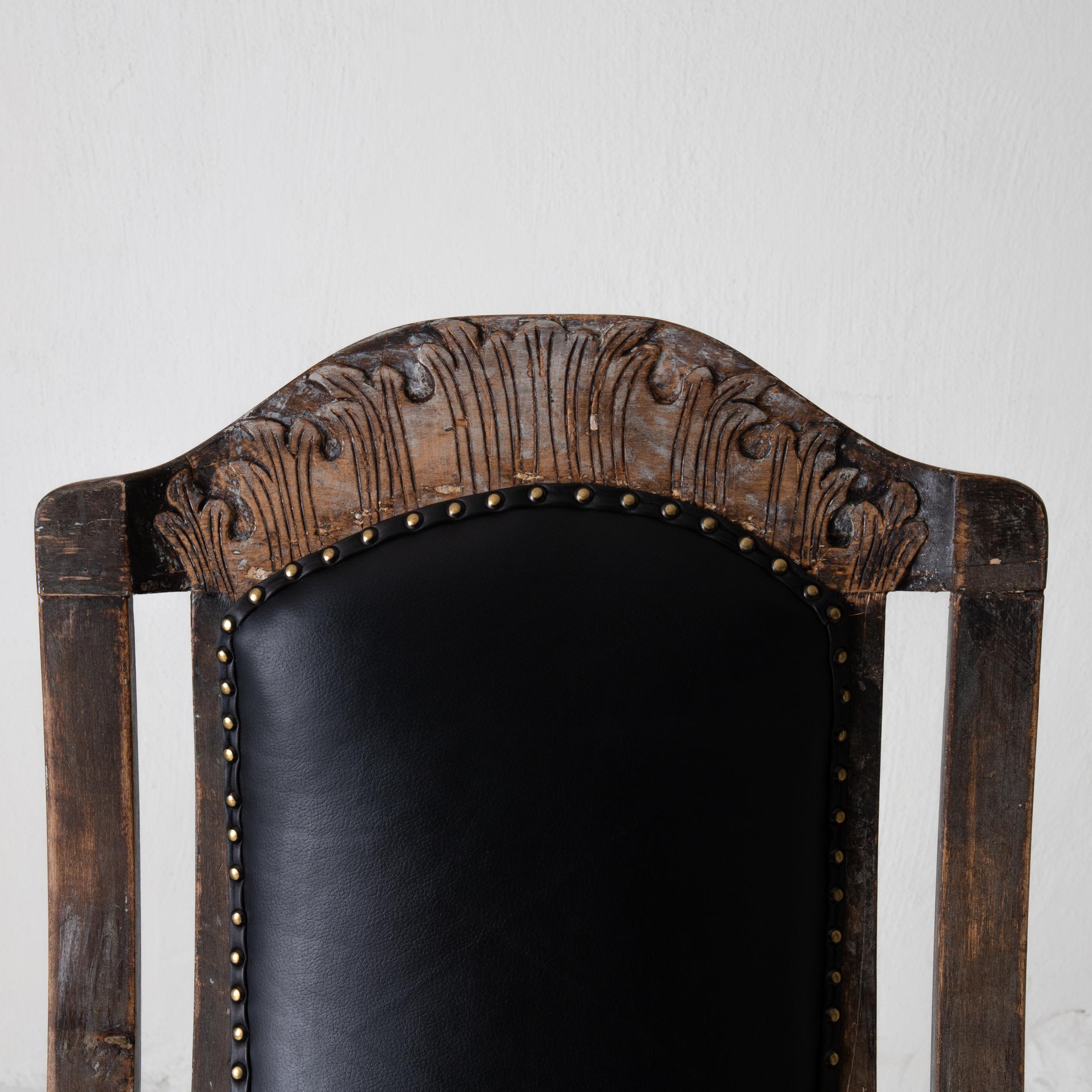 Wood Chair Armchair Swedish Baroque Black Original Paint, Sweden