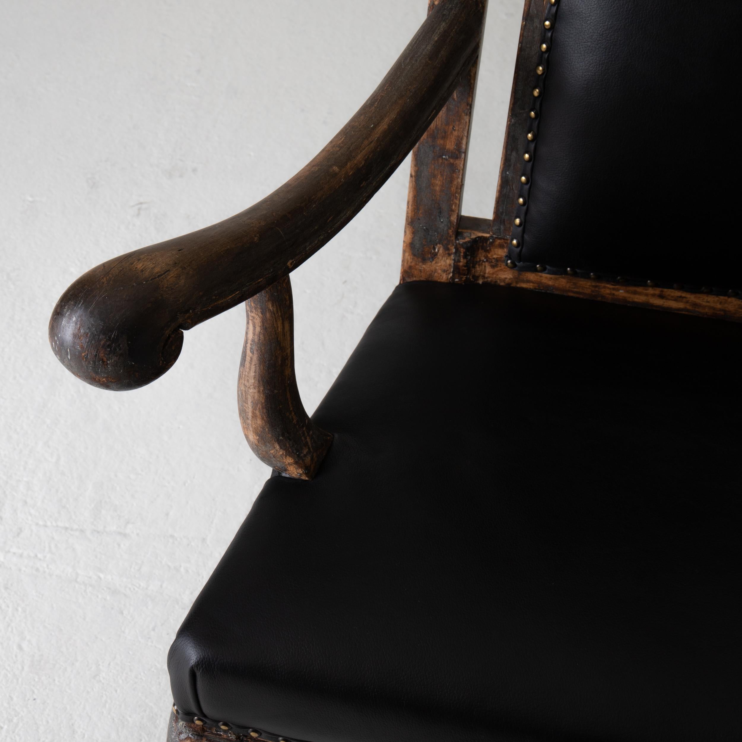 Chair Armchair Swedish Baroque Black Original Paint, Sweden 1