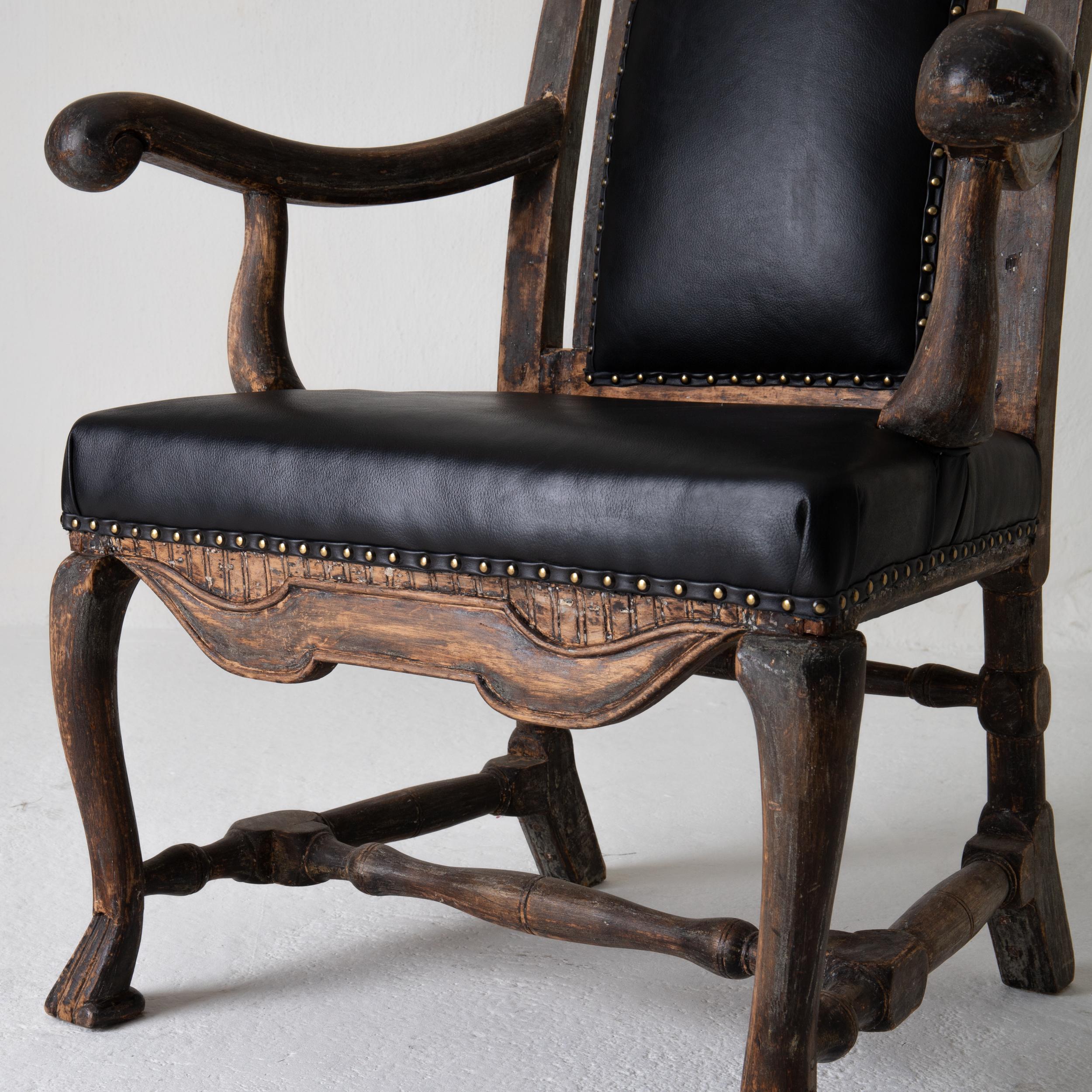 Chair Armchair Swedish Baroque Black Original Paint, Sweden 3
