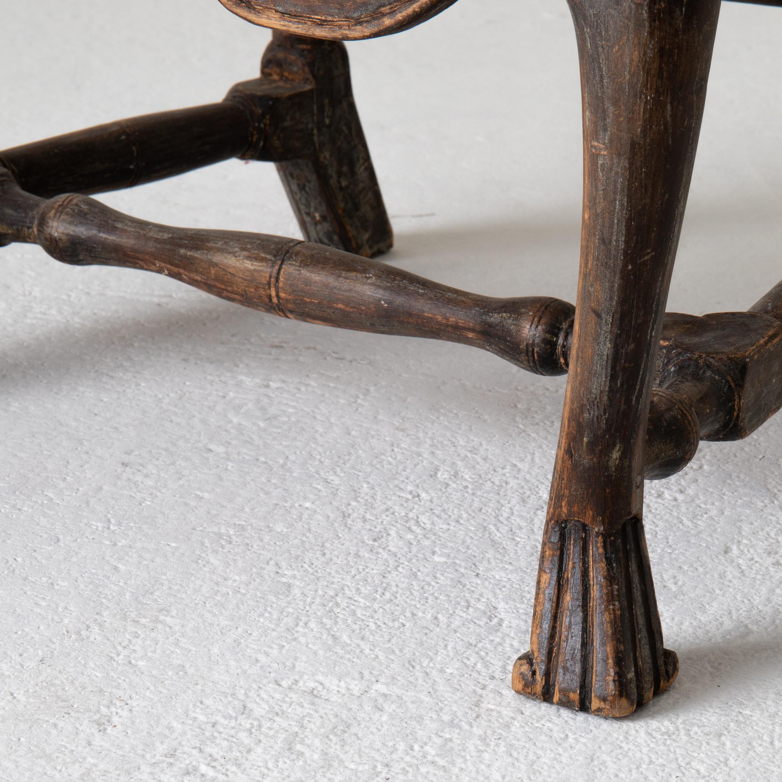 Chair Armchair Swedish Baroque Black Original Paint, Sweden 4