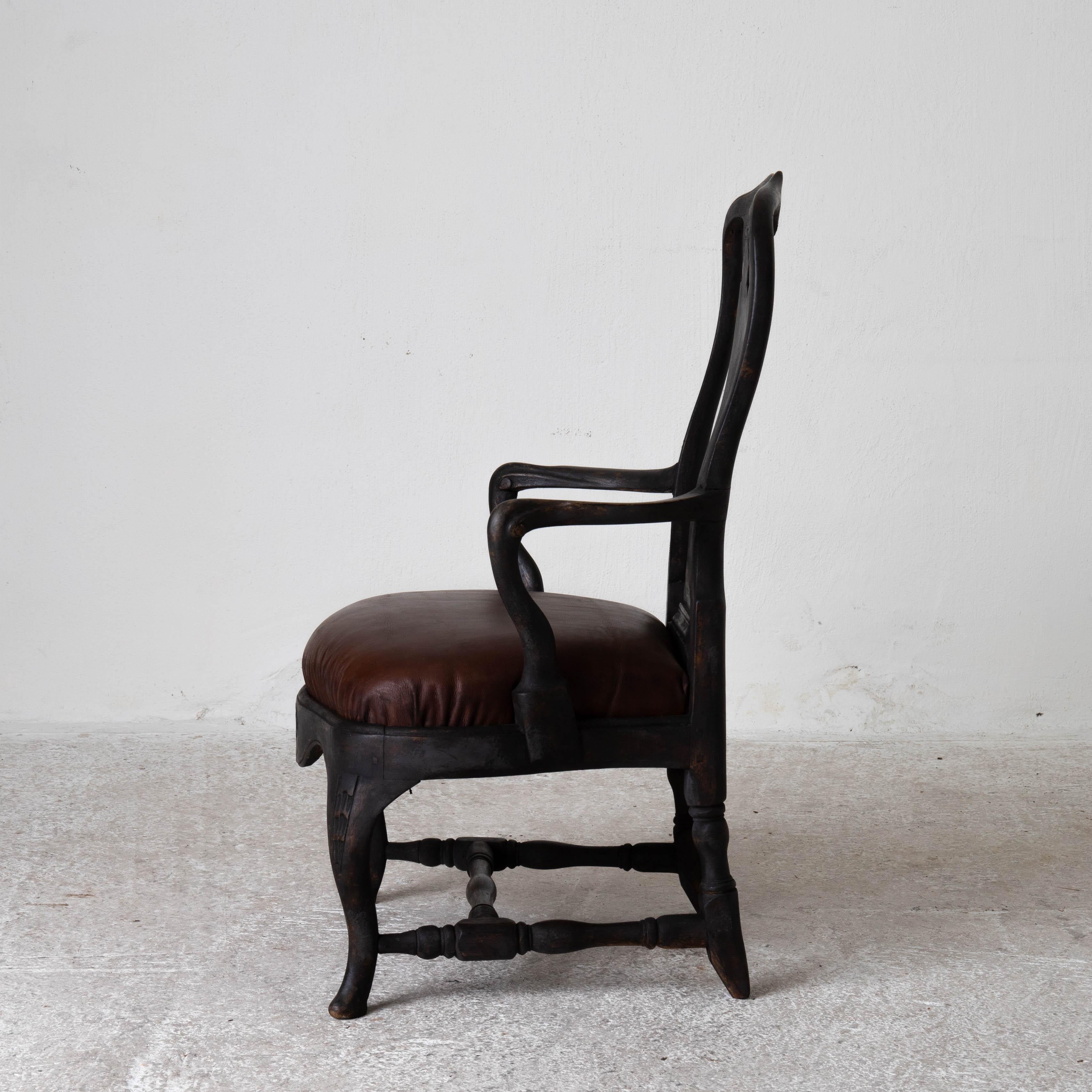 Chair Armchair Swedish Rococo 1750-1775 Black Sweden In Good Condition For Sale In New York, NY