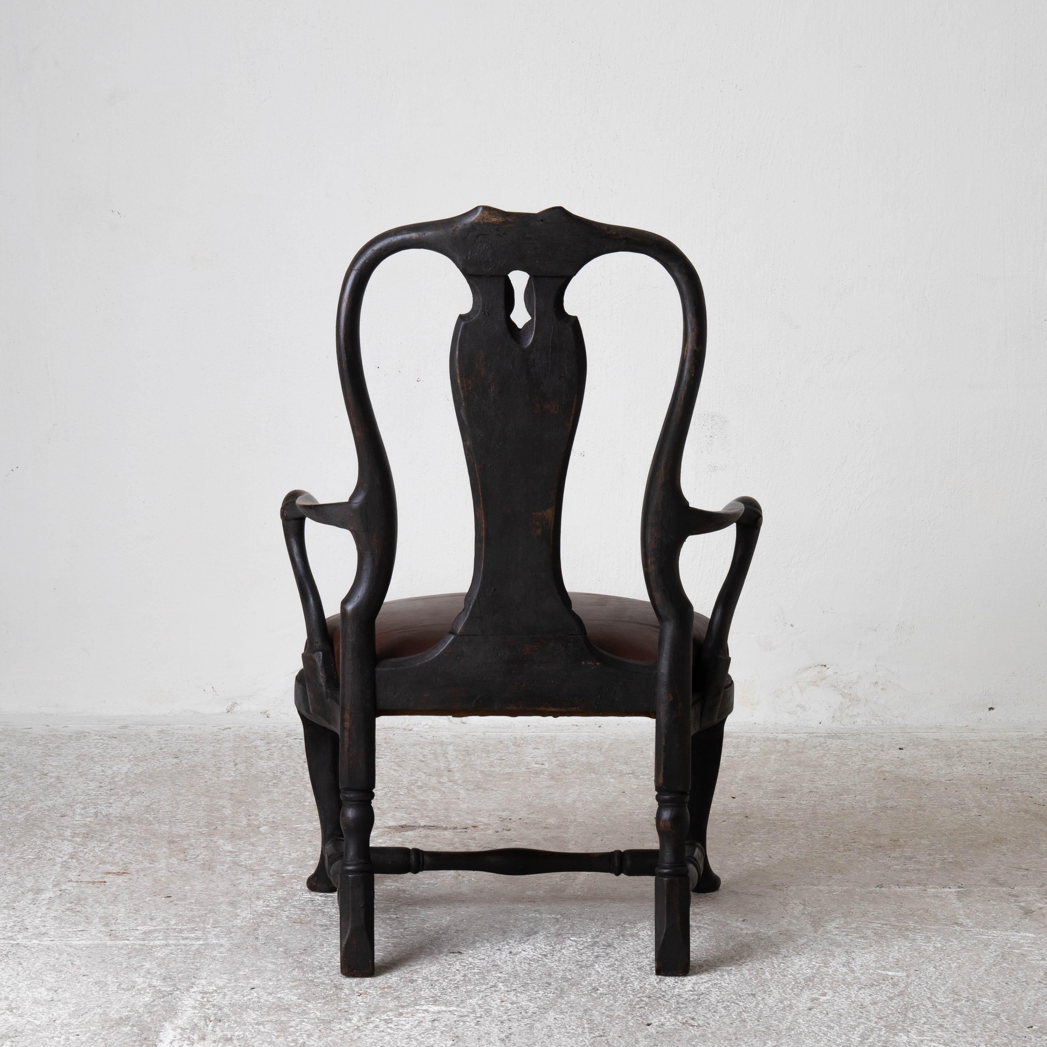 18th Century Chair Armchair Swedish Rococo 1750-1775 Black Sweden For Sale