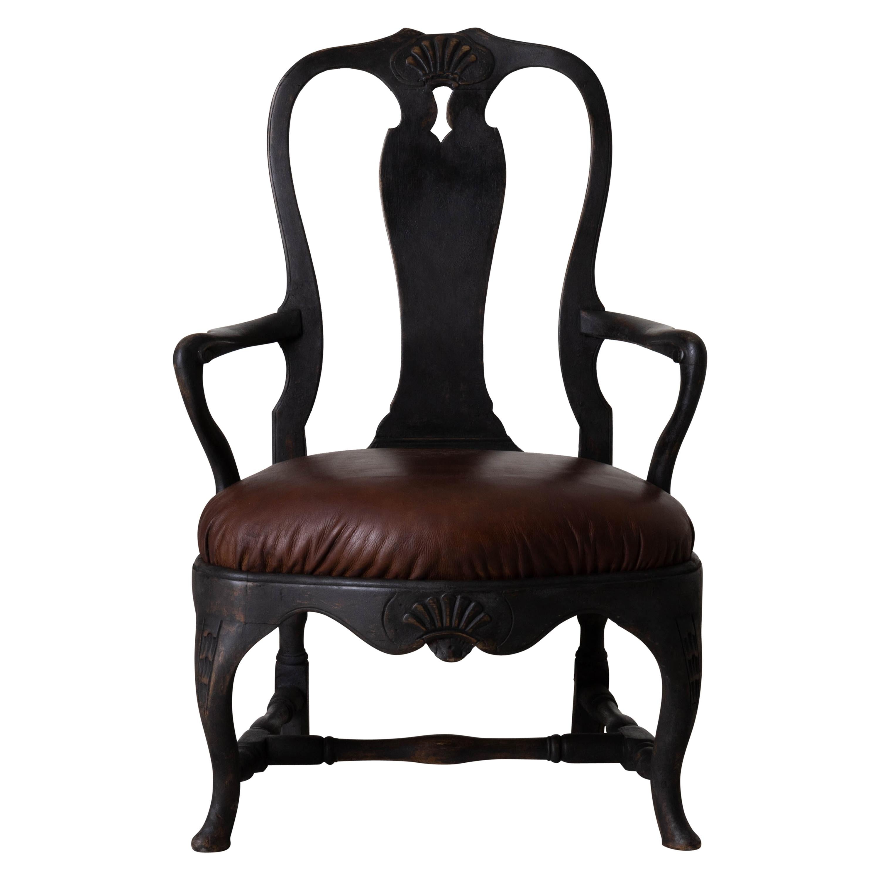 Chair Armchair Swedish Rococo 1750-1775 Black Sweden