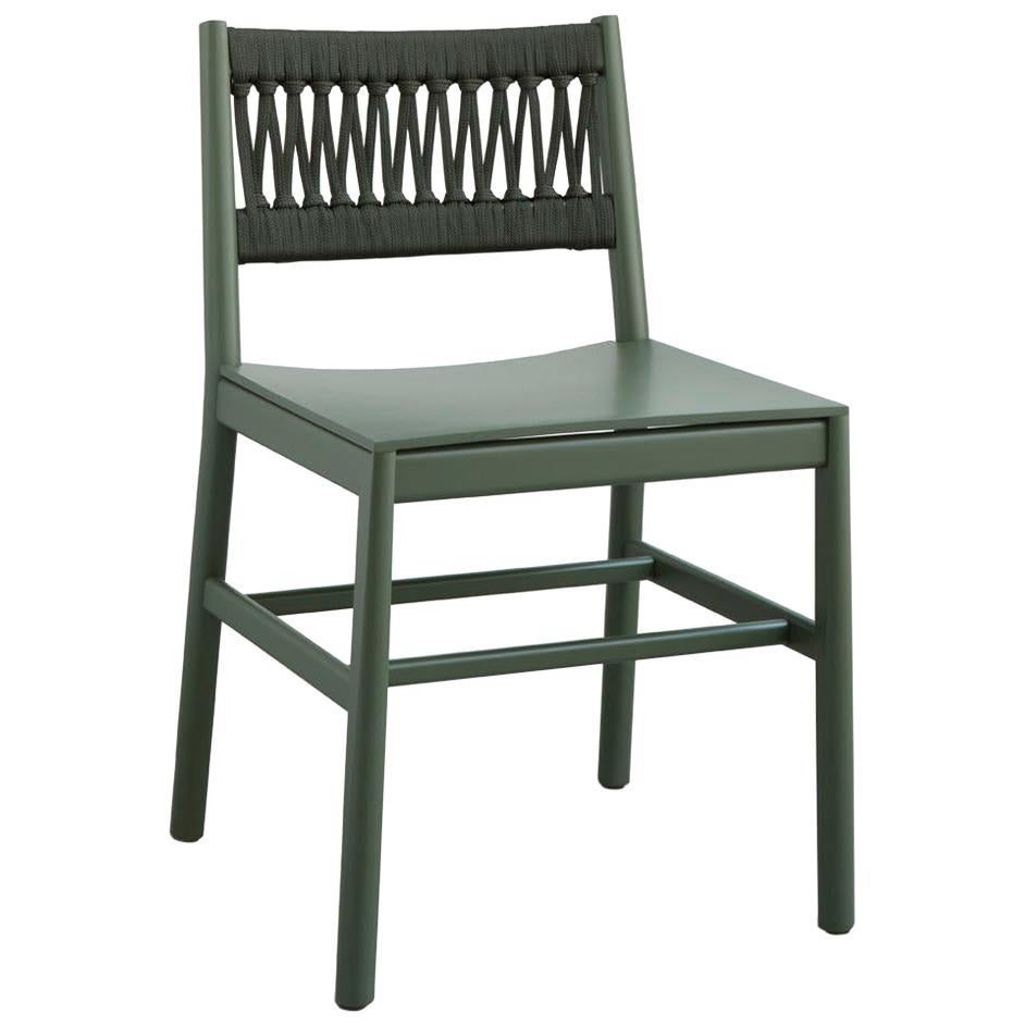 Stuhl Art 024-IN Buchenholz bemalt Grün und Rückenlehne in Farbe Seil von Emilio Nanni