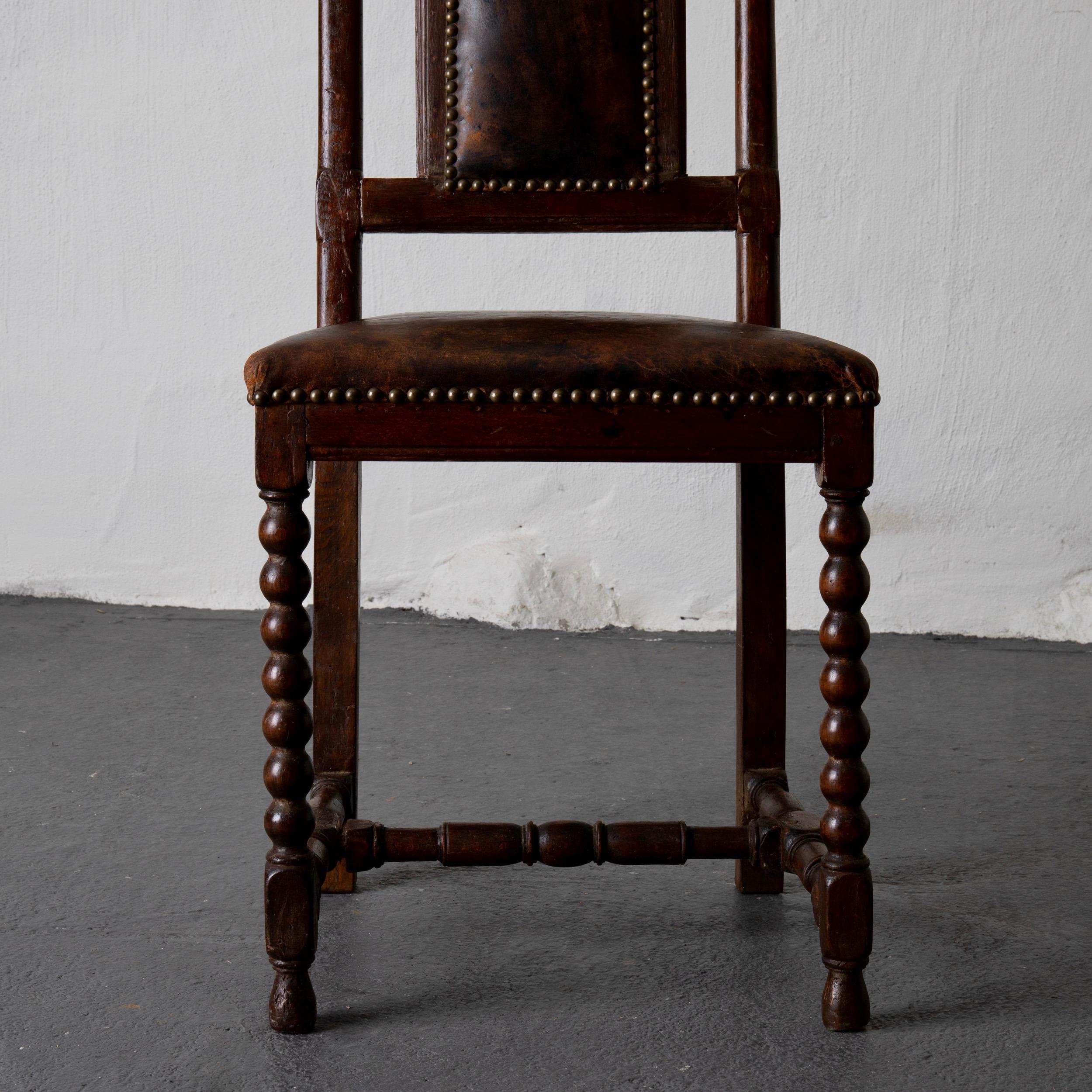 Chair Baroque Swedish Brown Leather, Sweden 6