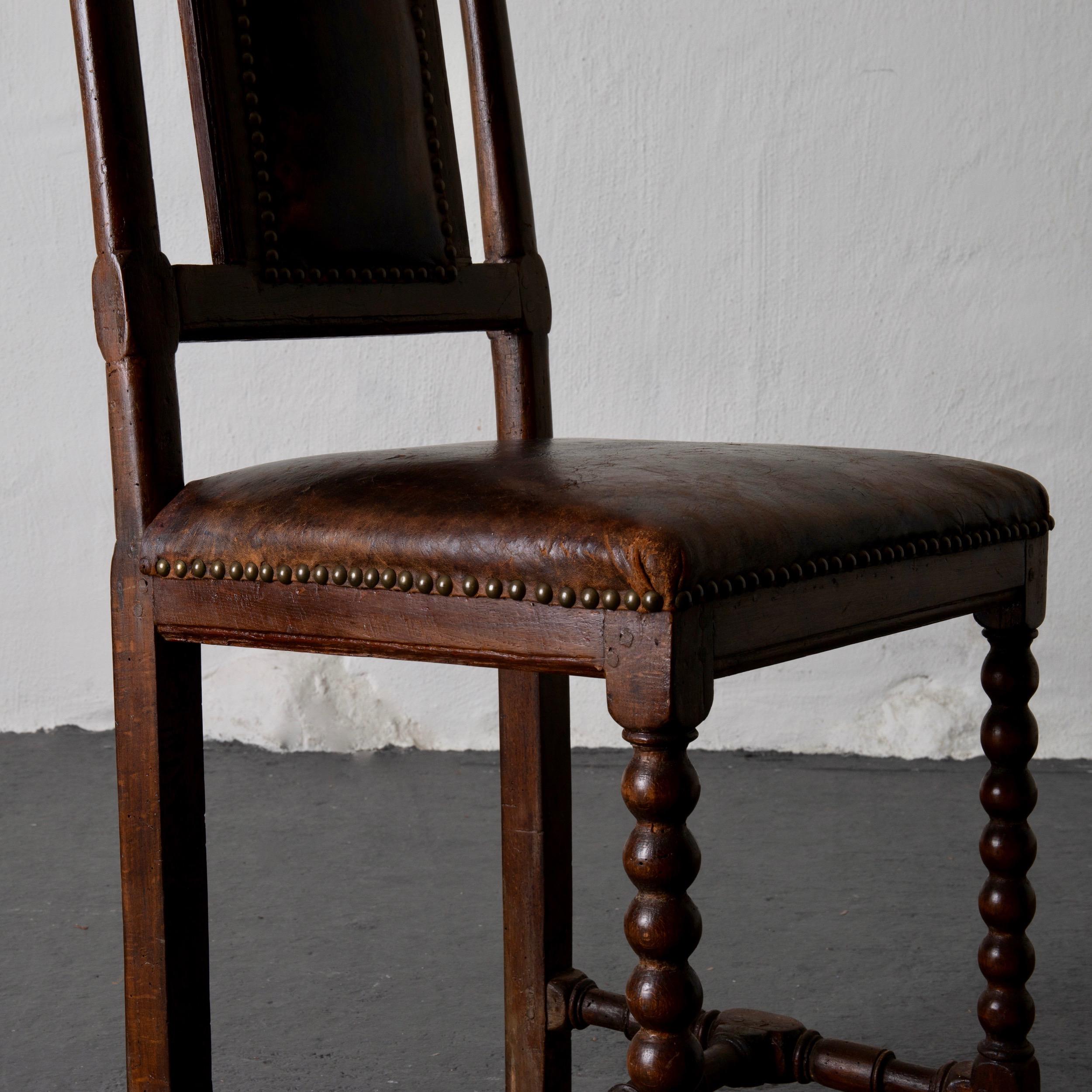 Chair Baroque Swedish Brown Leather, Sweden 2
