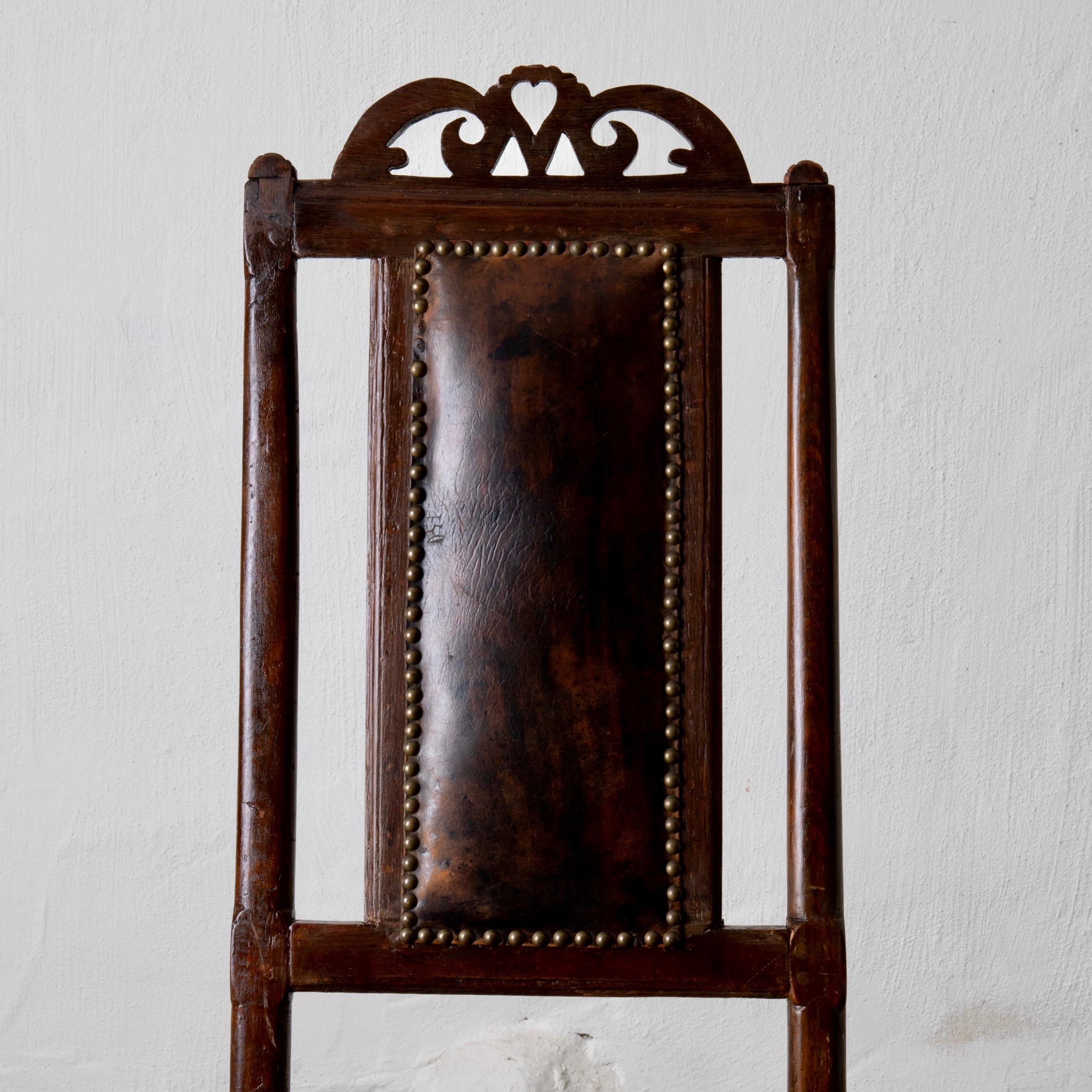 Chair Baroque Swedish Brown Leather, Sweden 5