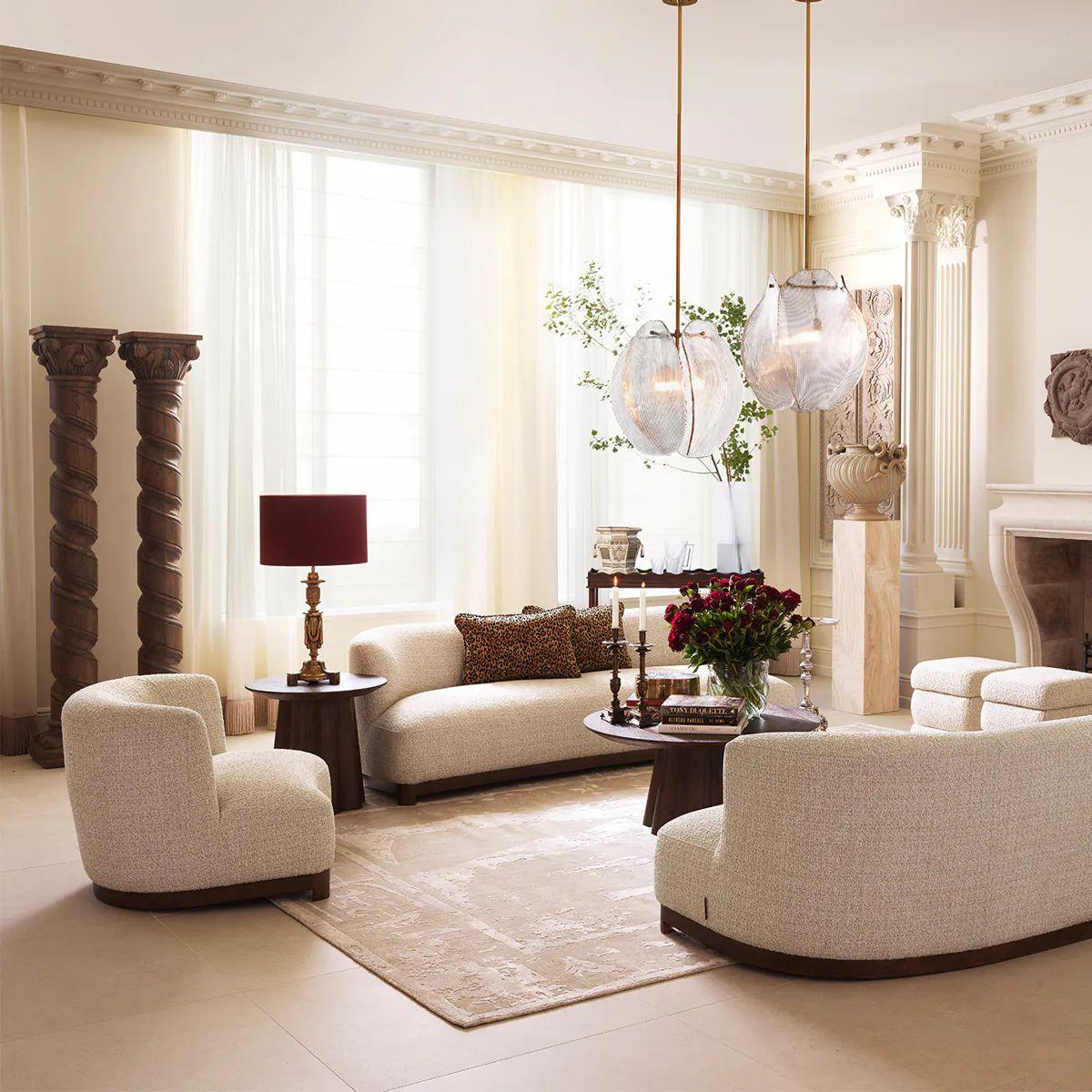 Moderno Sedia - Tessuto beige e base in noce in vendita