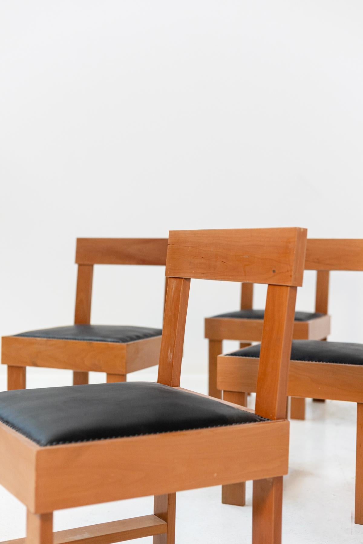 Chair by BBPR Studio, Italian Set of Six in Wood and Black Leather 10