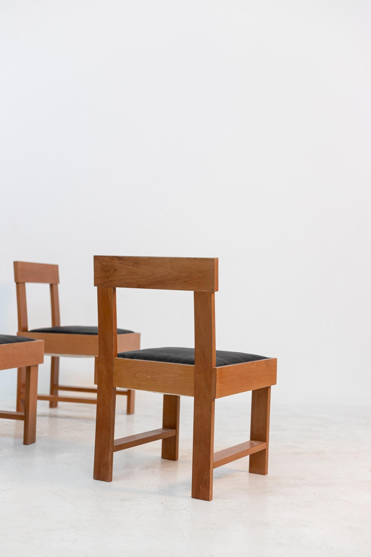 Chair by BBPR Studio, Italian Set of Six in Wood and Black Leather 13
