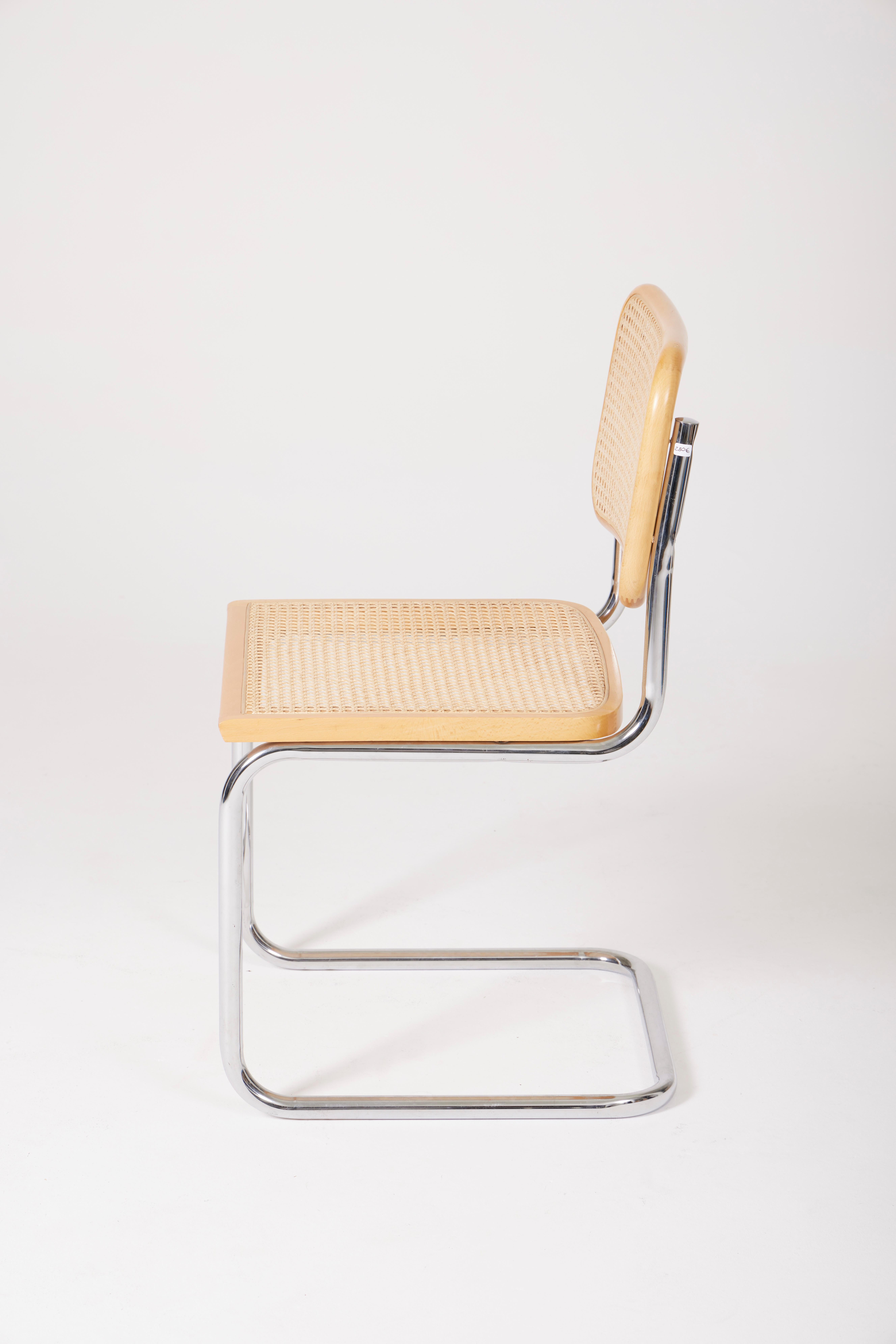 Cesca B32 chair by designer Marcel Breuer. The structure is in chromed steel, the seats and backrests are caned in a beech frame. Very good condition. 
