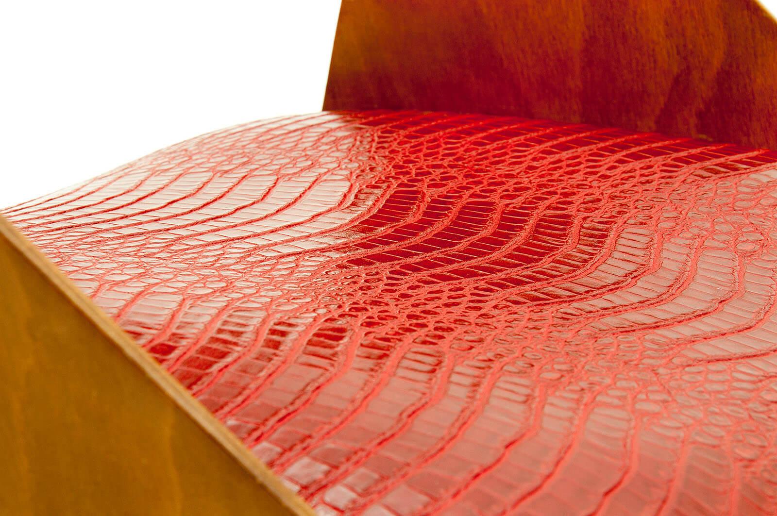Mid-20th Century Chair by Paolozzi, in Varnish Brown Wood, and Red Croco Vynil, Italy, 1960