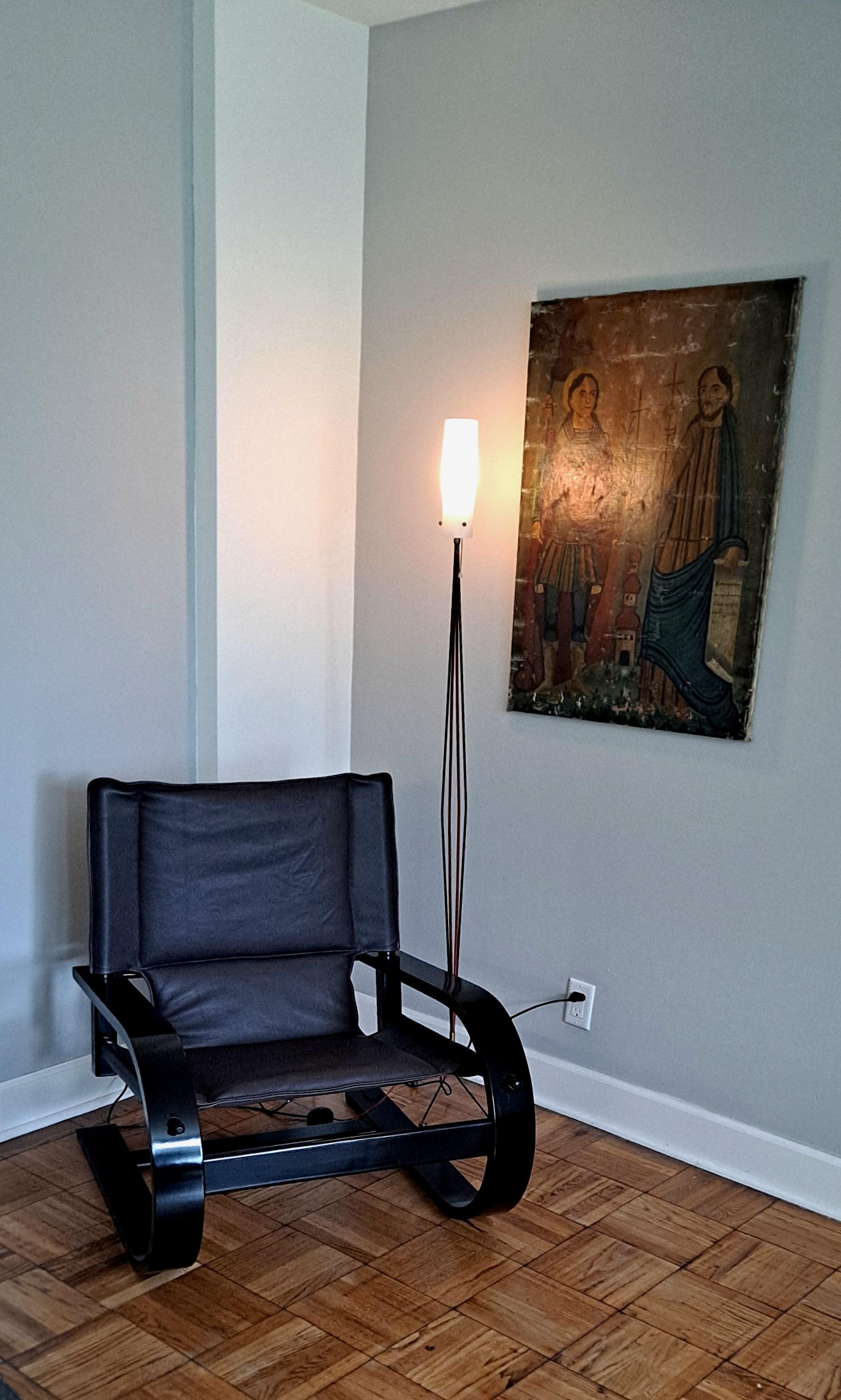Chair by Poltronova design by De Pas D Urbino and Lomazzi.
This is restored chair with the new leather cushion and ebony black color on the frame .This chair is very comfortable .
 Shipping Continental US in home delivery $450.