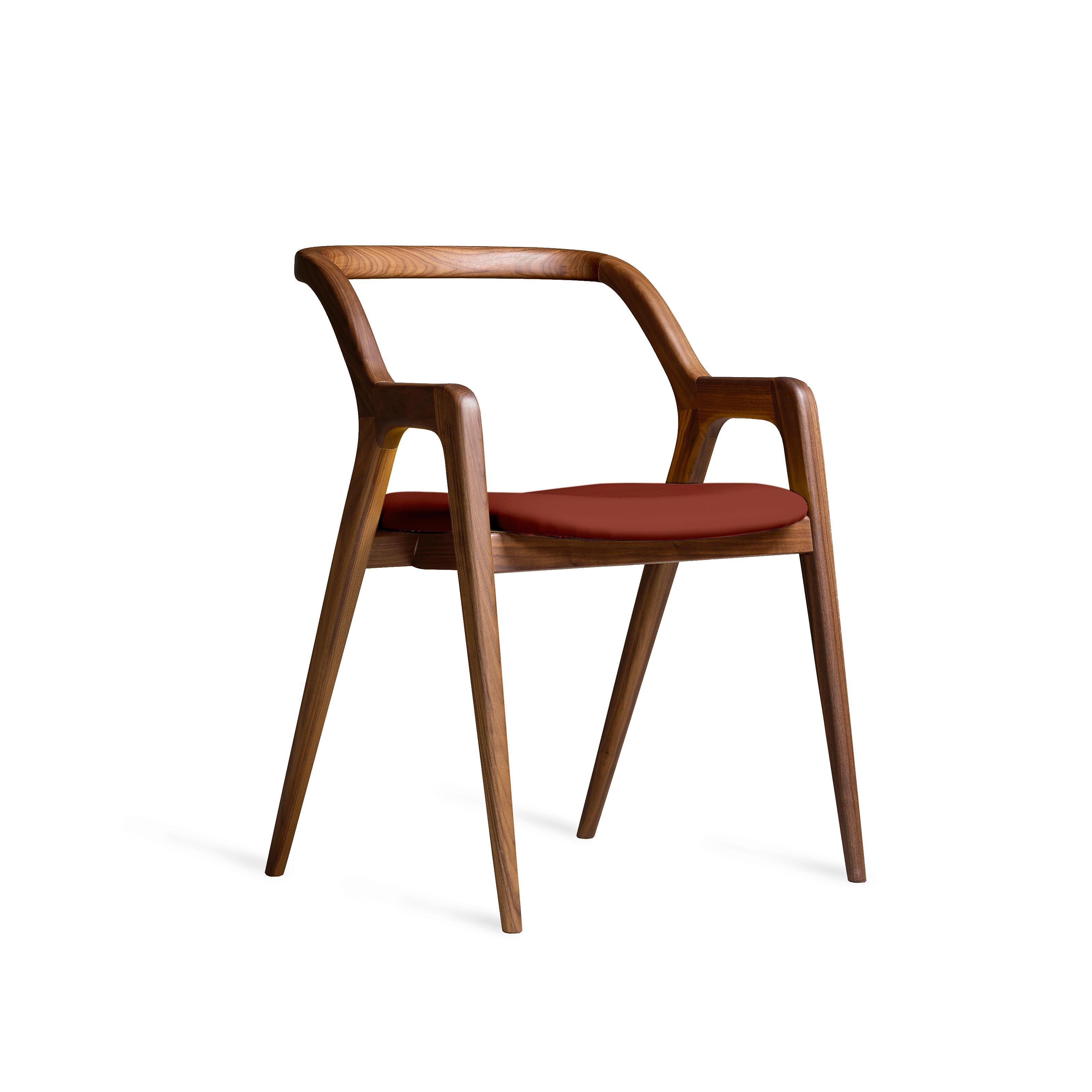 In breve Solid Wood Chair, Walnut in Hand-Made Natural Finish, Contemporary For Sale 1