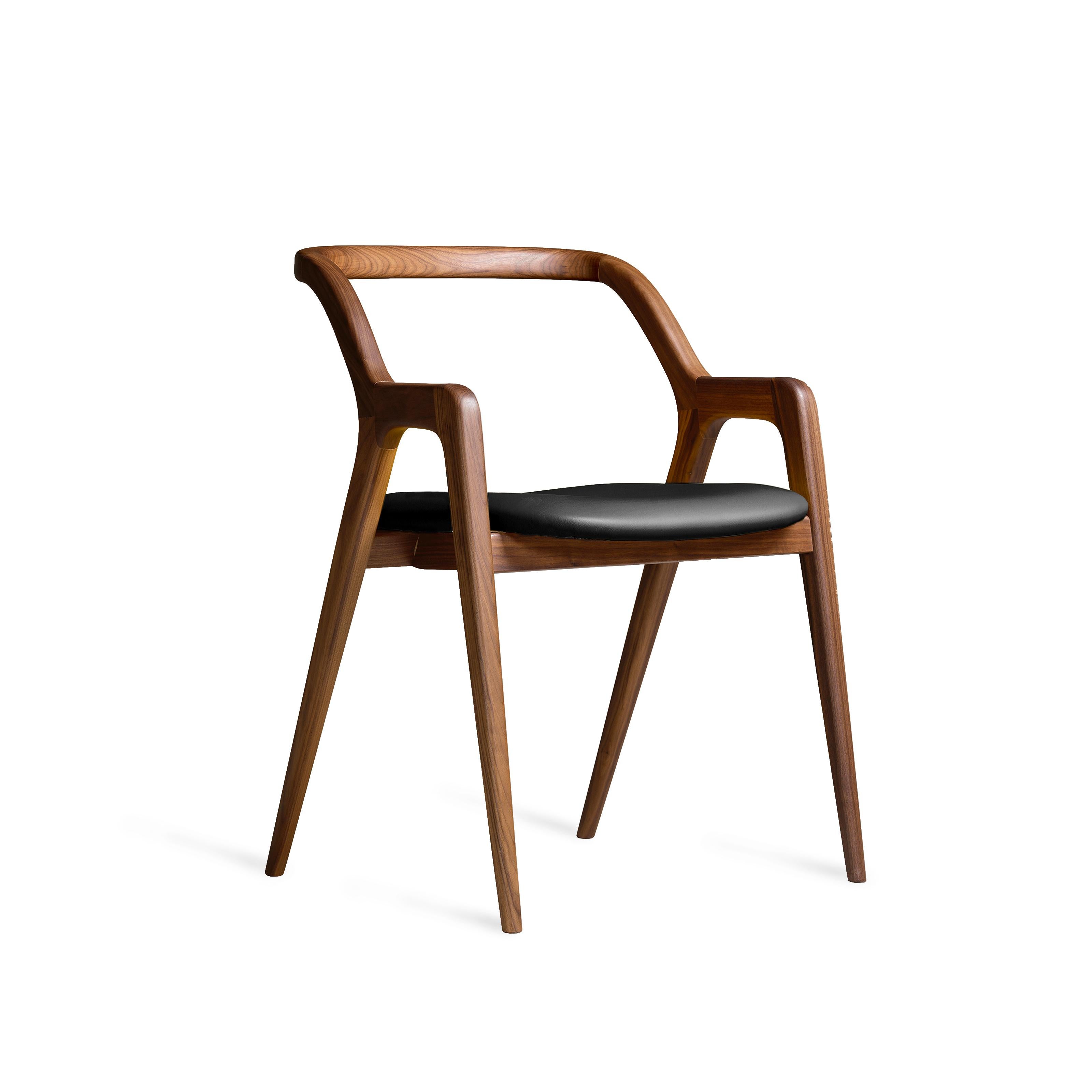Italian In breve Solid Wood Chair, Walnut in Hand-Made Natural Finish, Contemporary For Sale
