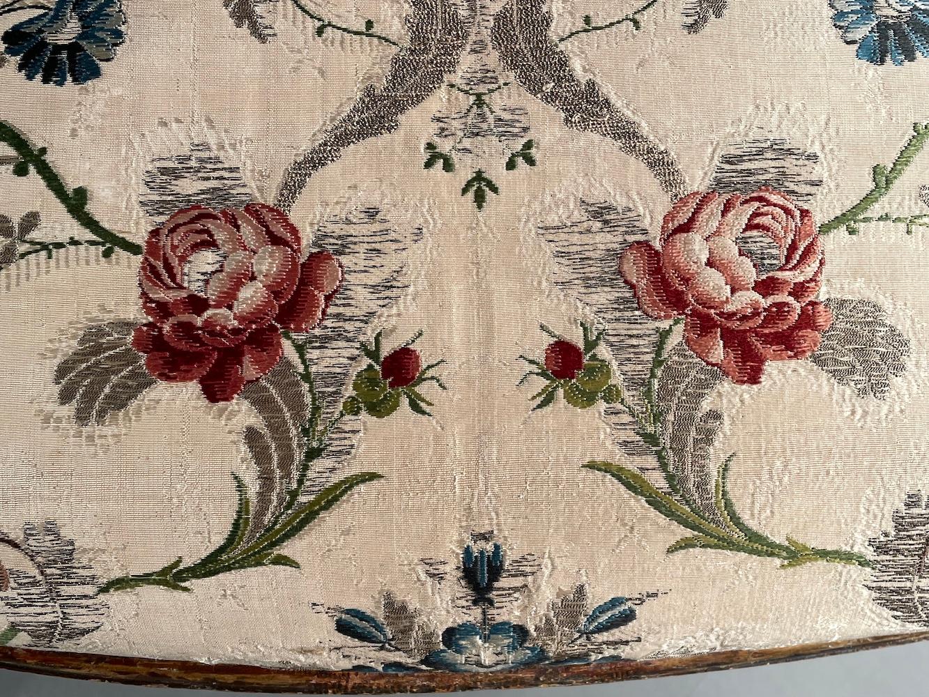 Chair Carved Silver-Gilt Painted 18thc Original Floral Silk Brocatelle Floral 4