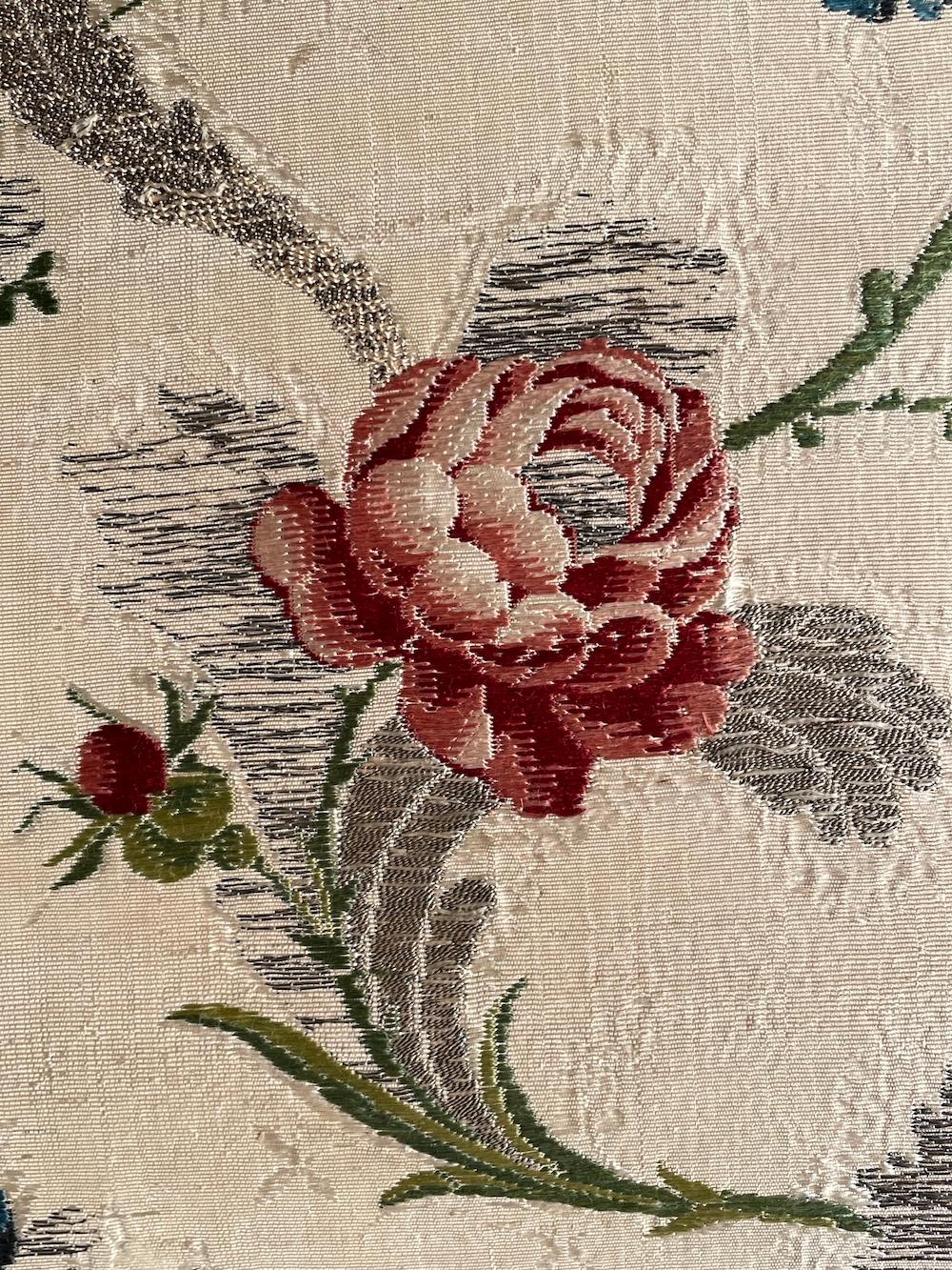 Chair Carved Silver-Gilt Painted 18thc Original Floral Silk Brocatelle Floral 5
