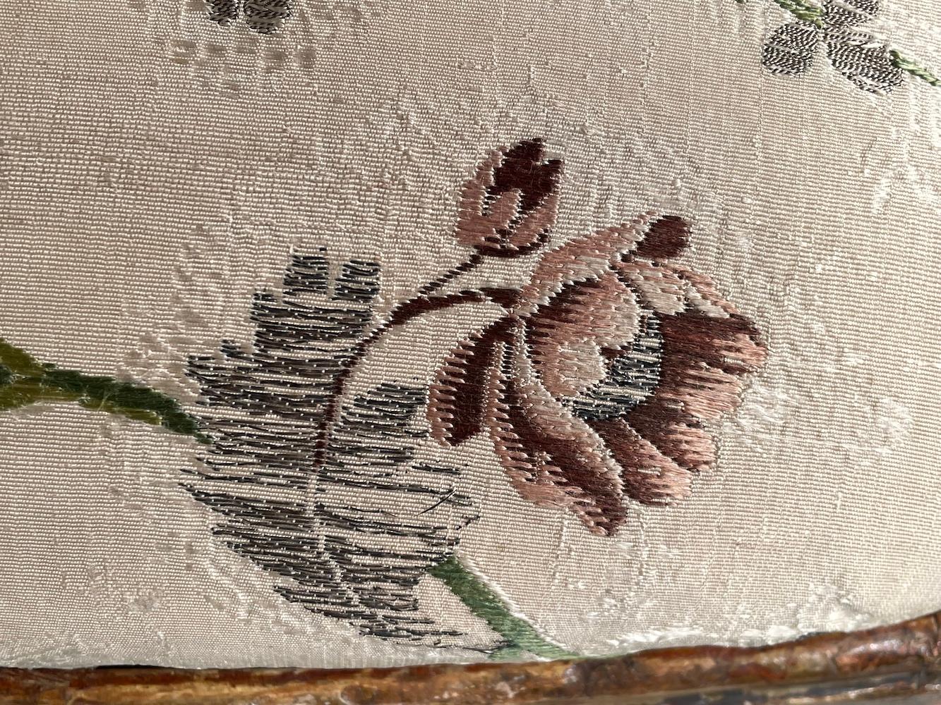 Chair Carved Silver-Gilt Painted 18thc Original Floral Silk Brocatelle Floral 8