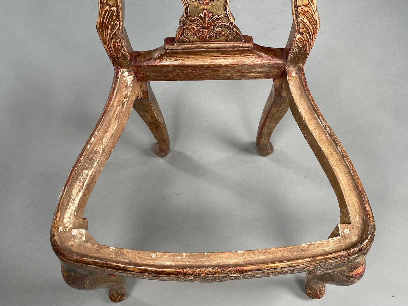 Chair Carved Silver-Gilt Painted 18thc Original Floral Silk Brocatelle Floral For Sale 10