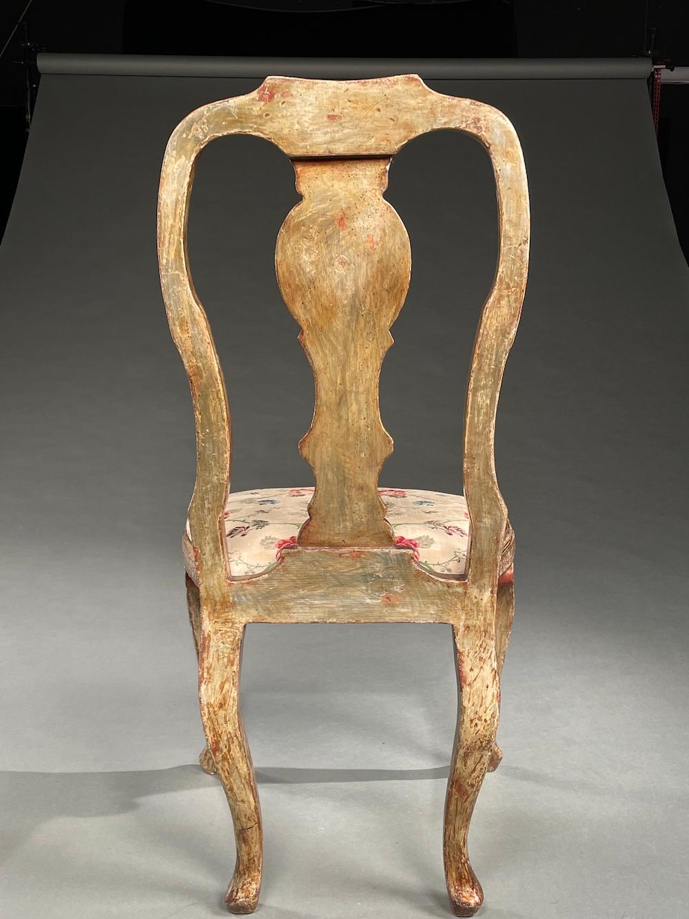 Chair Carved Silver-Gilt Painted 18thc Original Floral Silk Brocatelle Floral 12