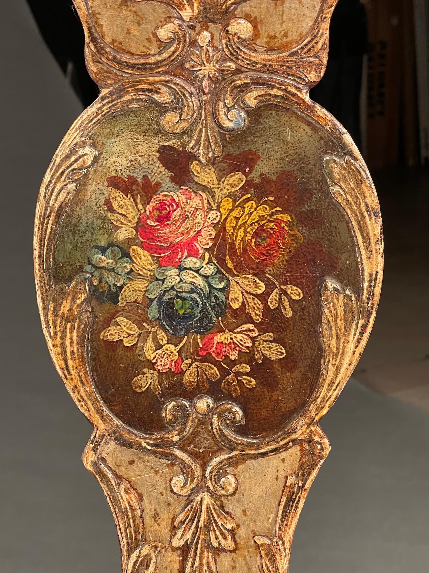 Baroque Chair Carved Silver-Gilt Painted 18thc Original Floral Silk Brocatelle Floral For Sale