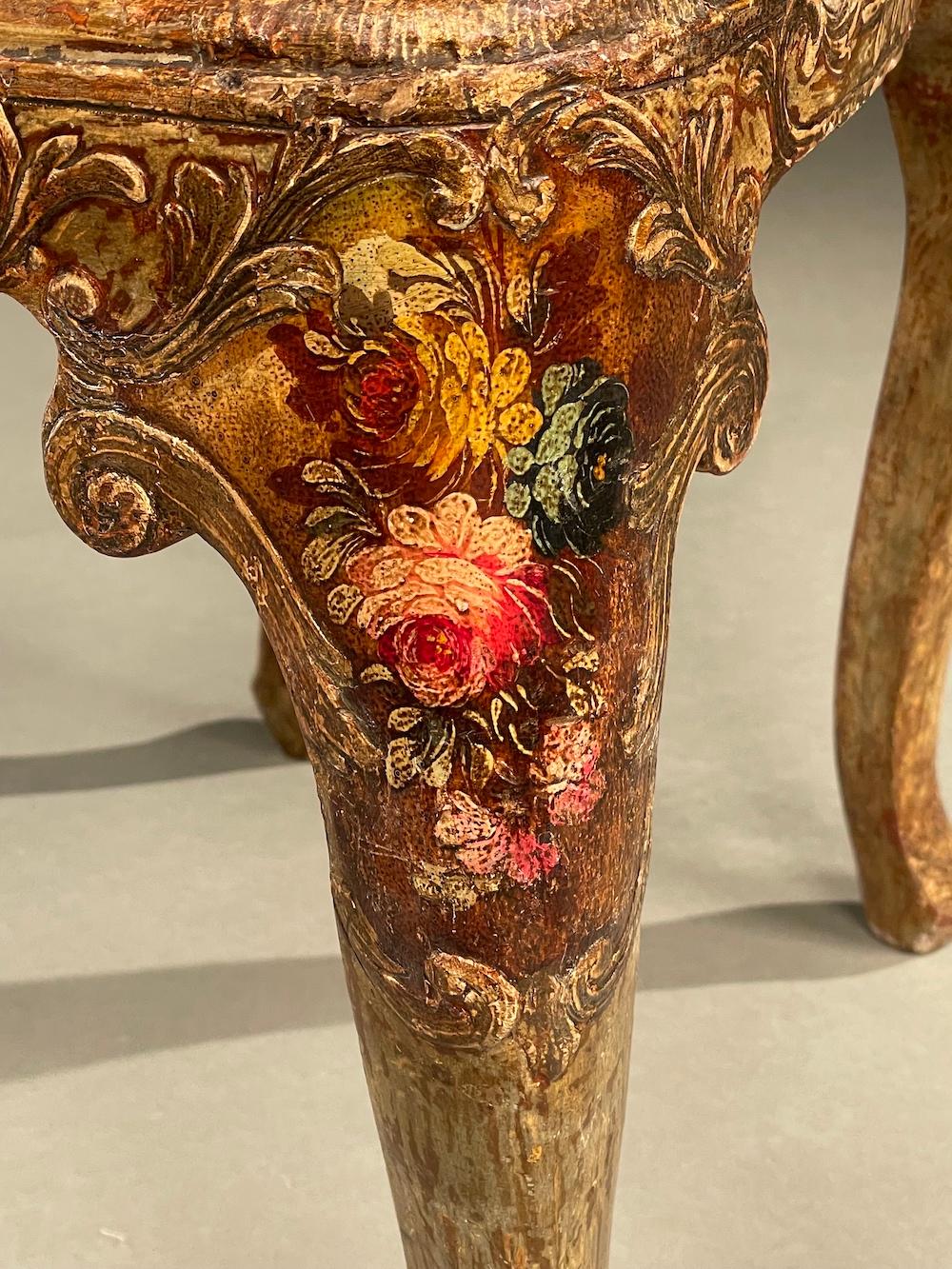 Italian Chair Carved Silver-Gilt Painted 18thc Original Floral Silk Brocatelle Floral