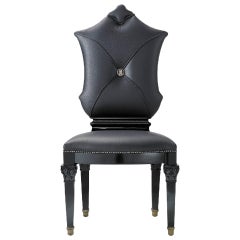 Chair Carved Solidwood Black Lacquer Finish Dakened Feet Black Caps Leather