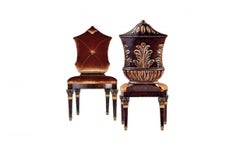 Chair Carved Solid Wood Distressed Finish Bronzed Feet Caps Mosaic Insert Legs