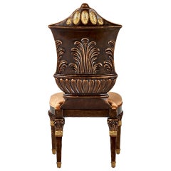 Chair Carved Solid Wood Distressed Finish Bronzed Feet Caps Mosaic Insert Legs
