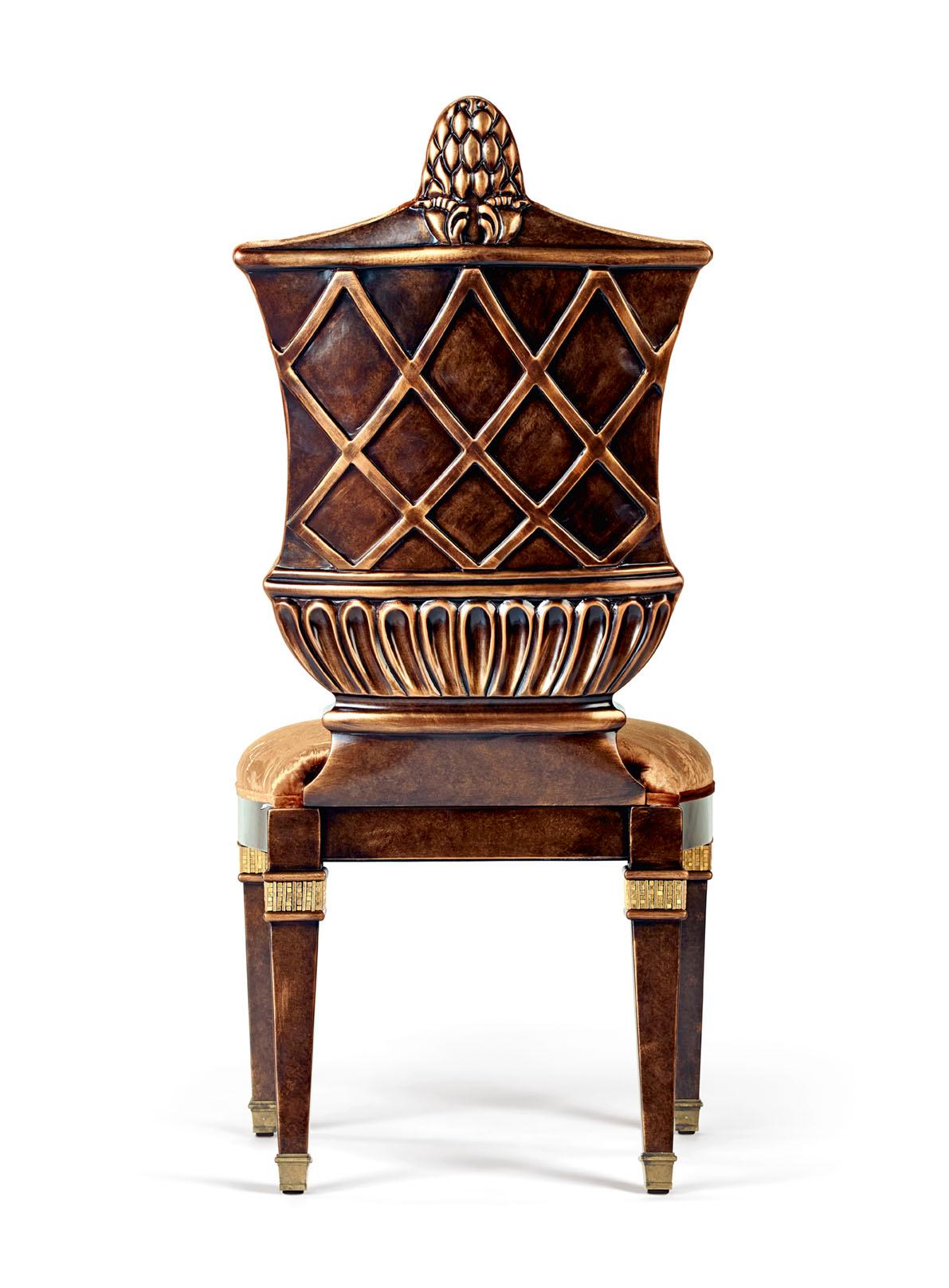 Italian Chair Carved Solidwood Distressed Fonish Bronzed Feet Caps Mosaic Insert Legs For Sale