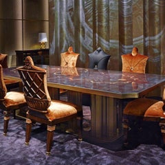 Chair Carved Solidwood Distressed Fonish Bronzed Feet Caps Mosaic Insert Legs