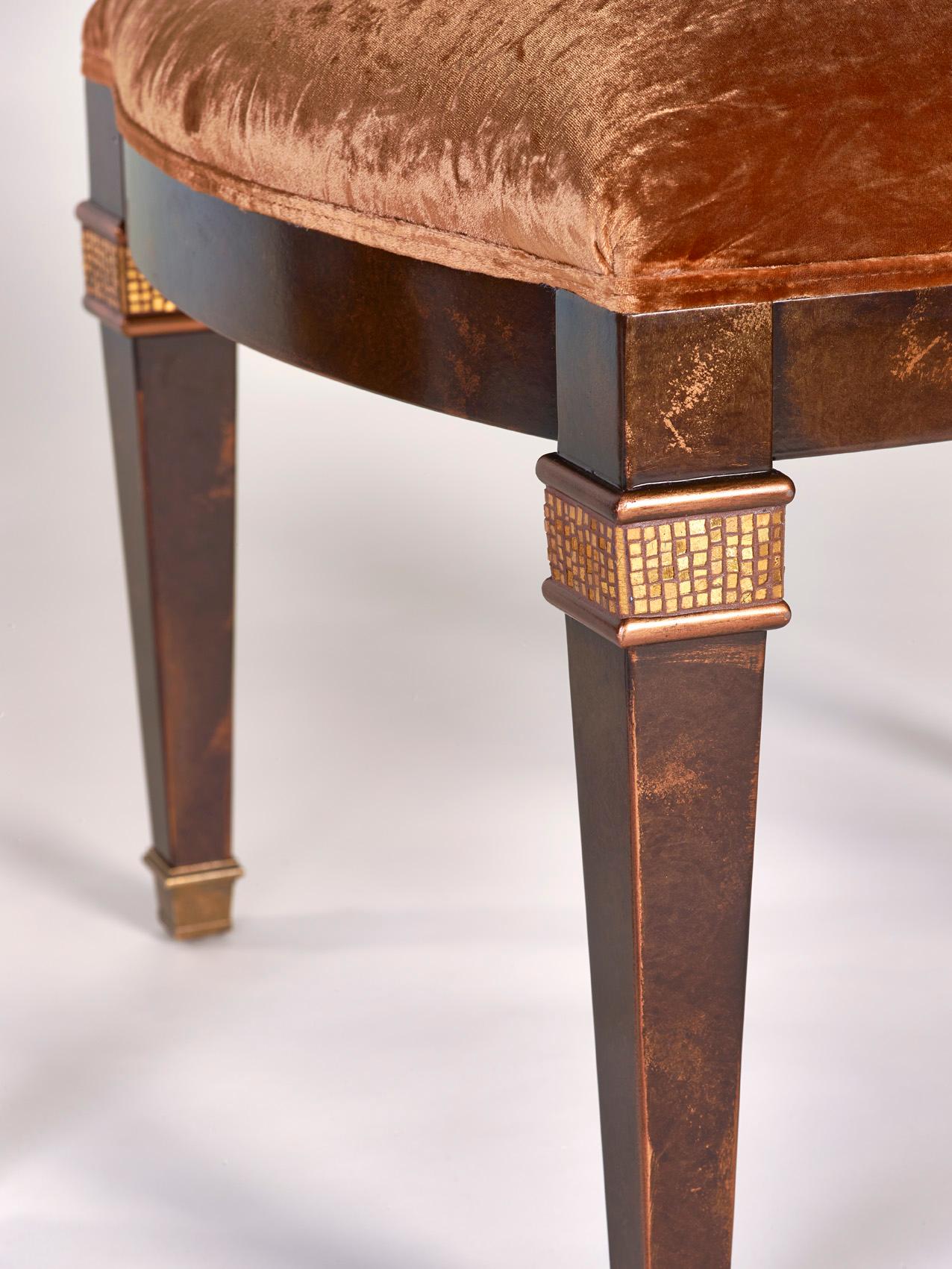 Contemporary Chair Carved Solidwood Distressed Fonish Bronzed Feet Caps Mosaic Insert Legs For Sale