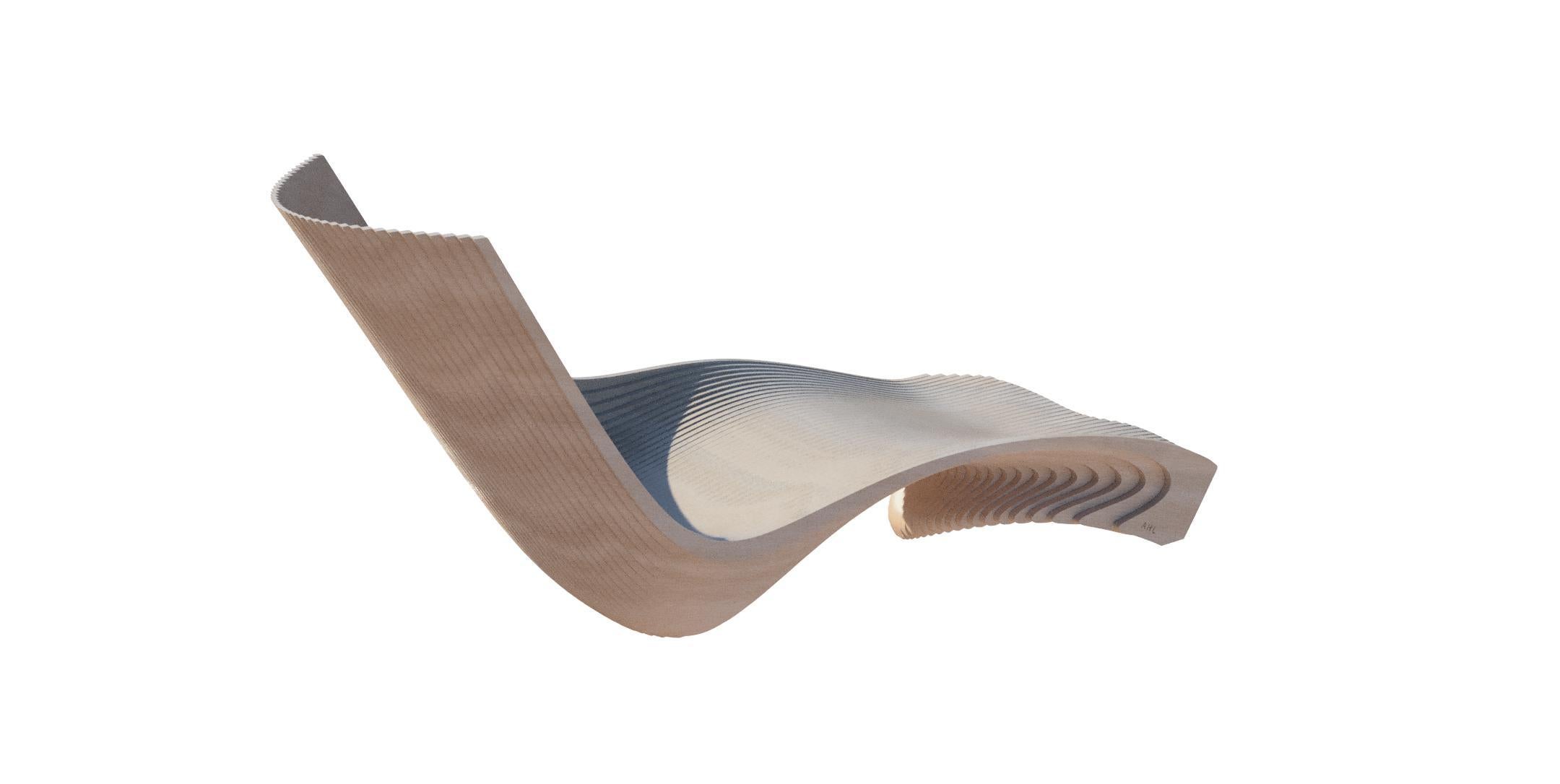 Wooden lounger a sculptural piece inspired by the shape of a mermaid, very comfortable and prepared for indoor and outdoor use, made of wood with a marine resin coating that waterproofs the wood and makes it highly resistant to the