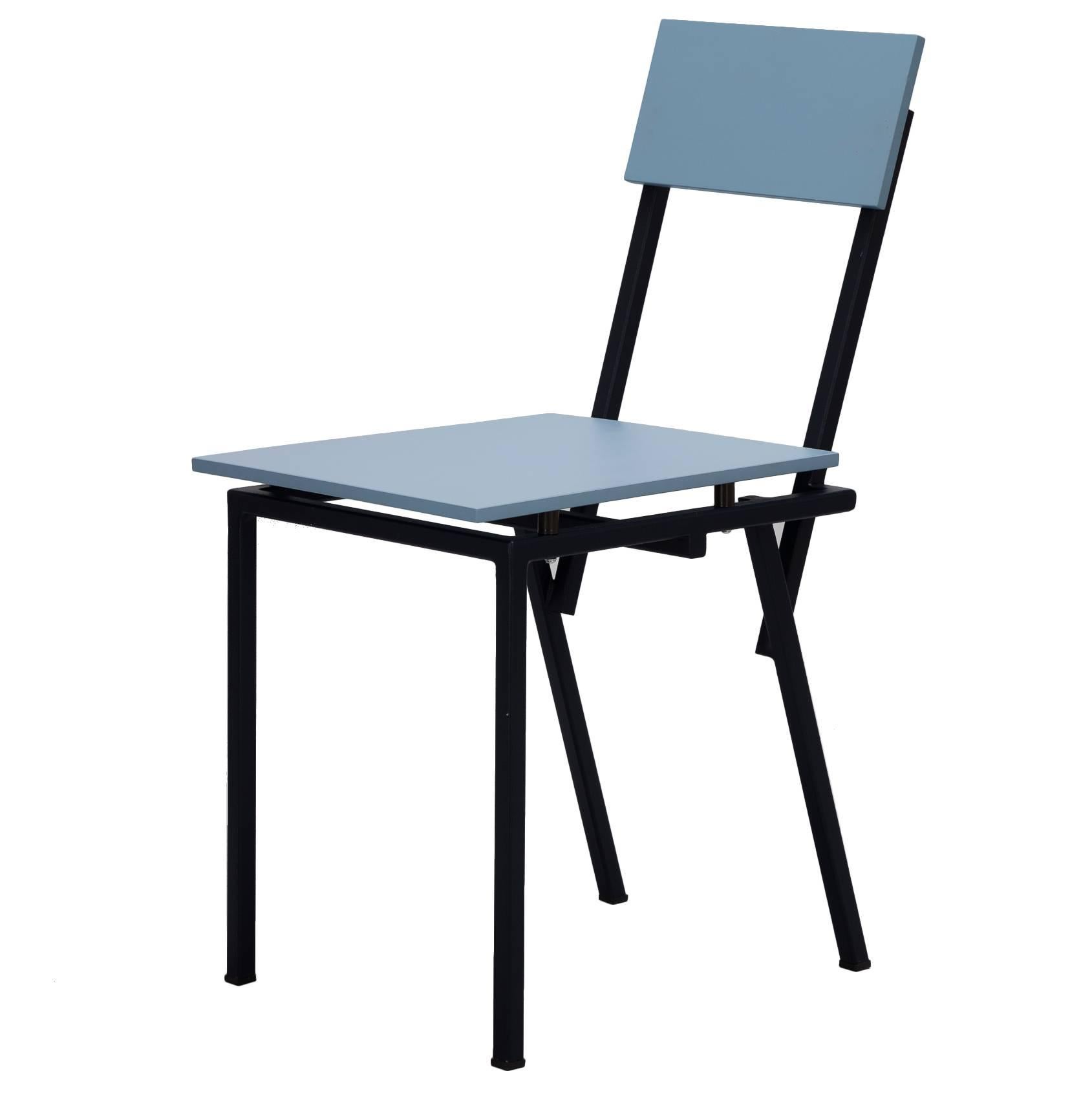 Chair Contemporary Style Blue Wood Metal  For Sale