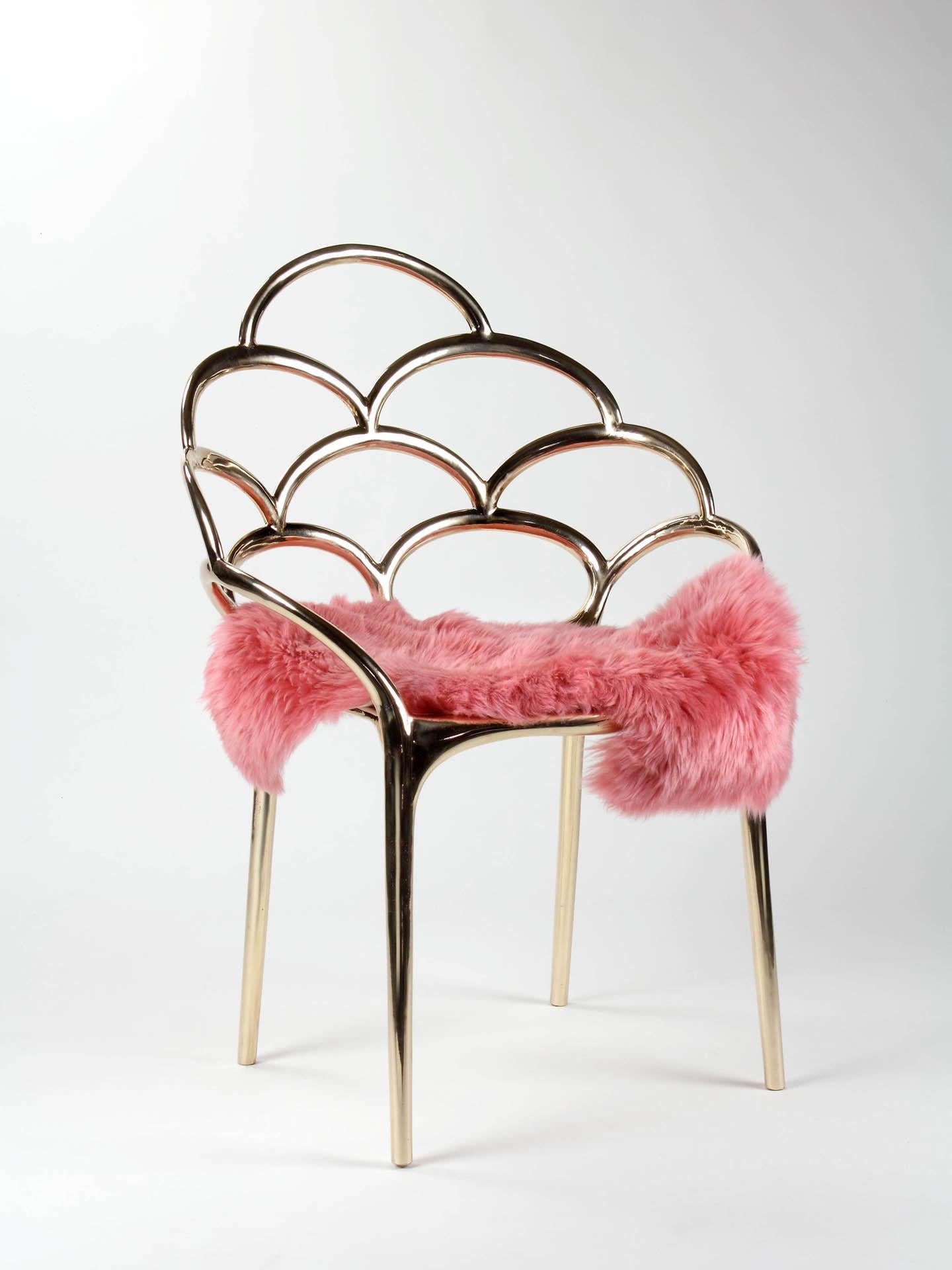 Sedia Sala da pranzo Poltrona Oro Cast Bronzo Specchio Lucido da collezione Design in vendita 4