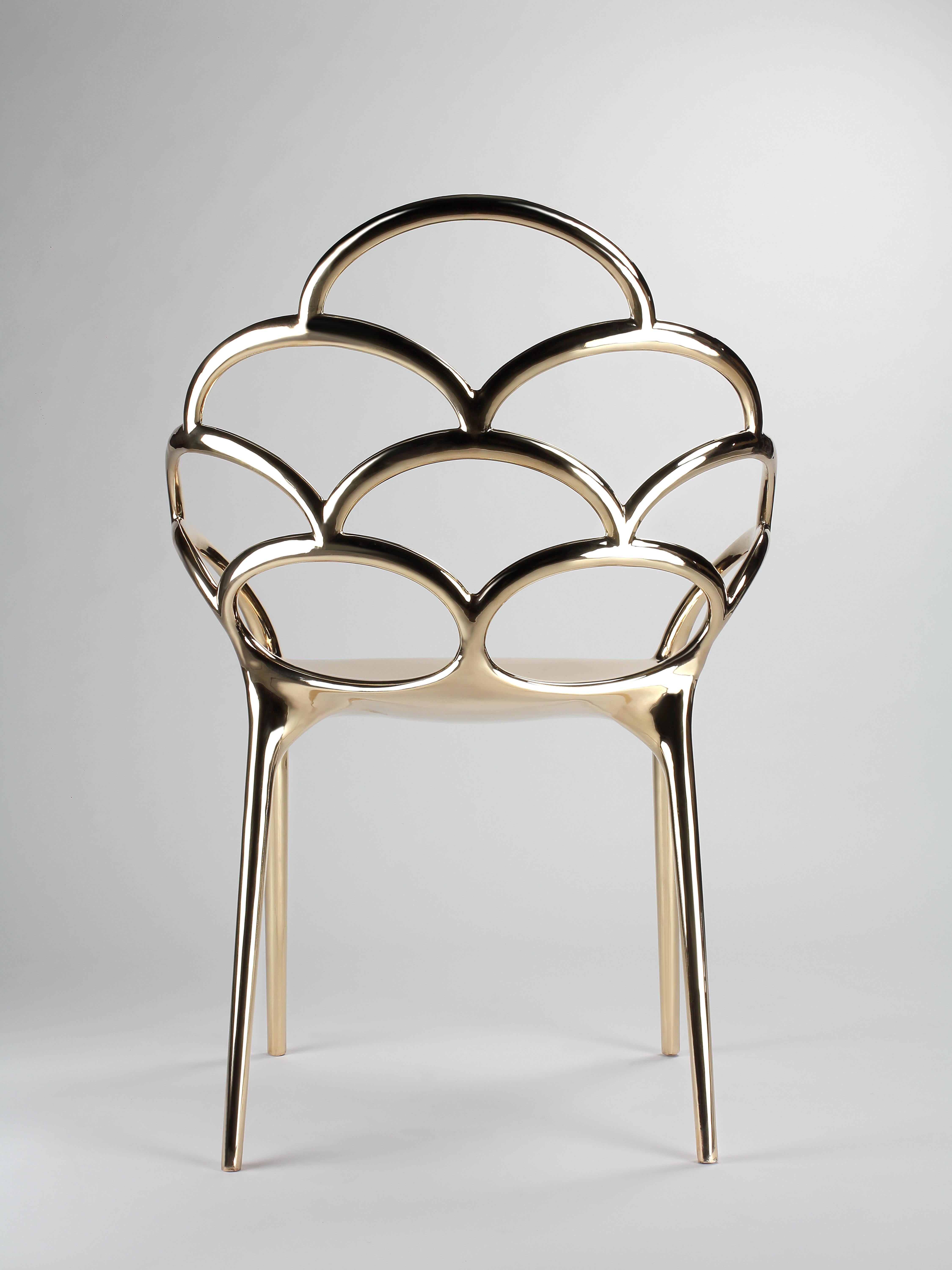 Moderno Sedia Sala da pranzo Poltrona Oro Cast Bronzo Specchio Lucido da collezione Design in vendita