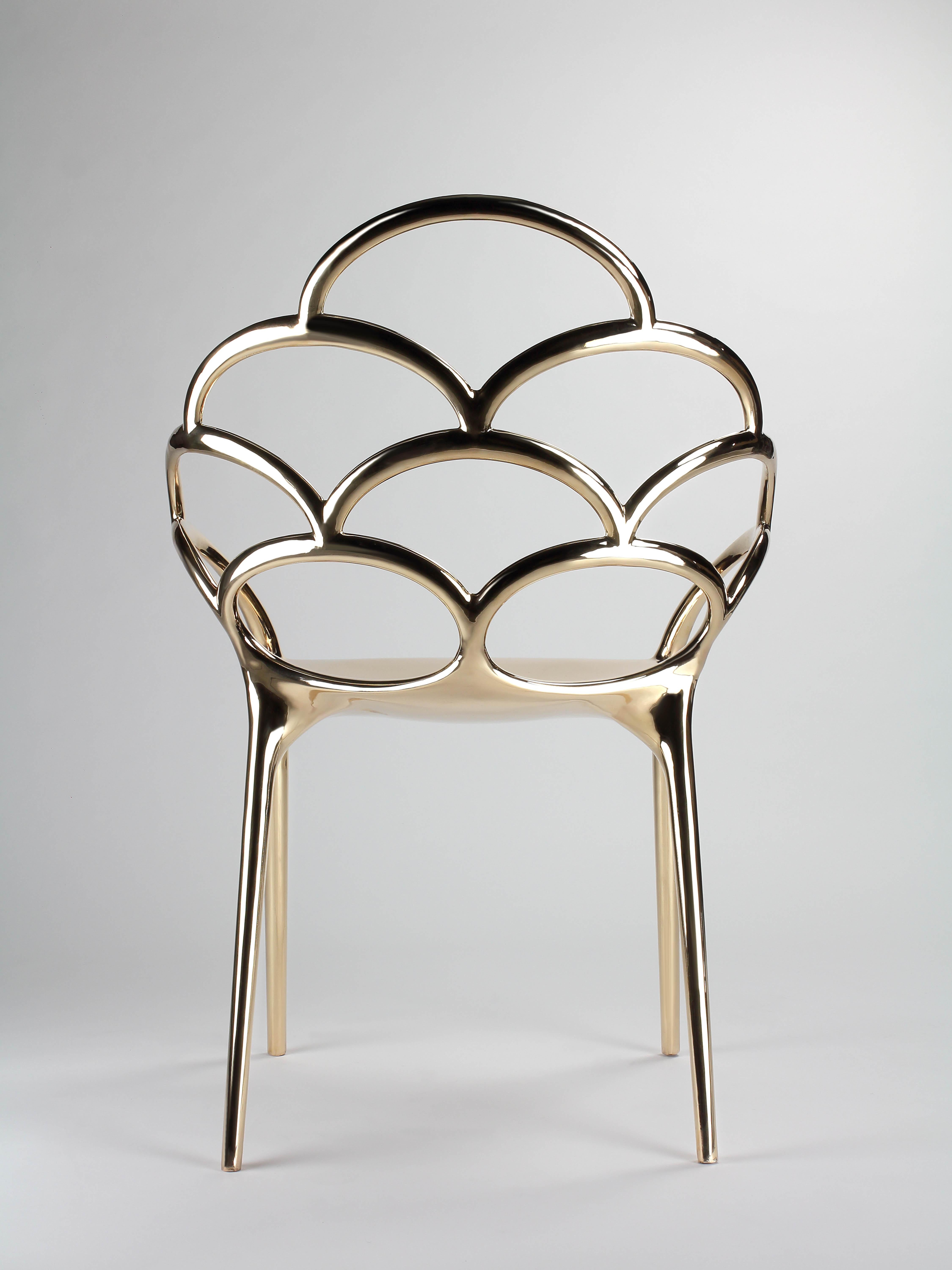 Modern Chair Dining Room Armchair Gold Cast Bronze Mirror Polished Collectible Design For Sale