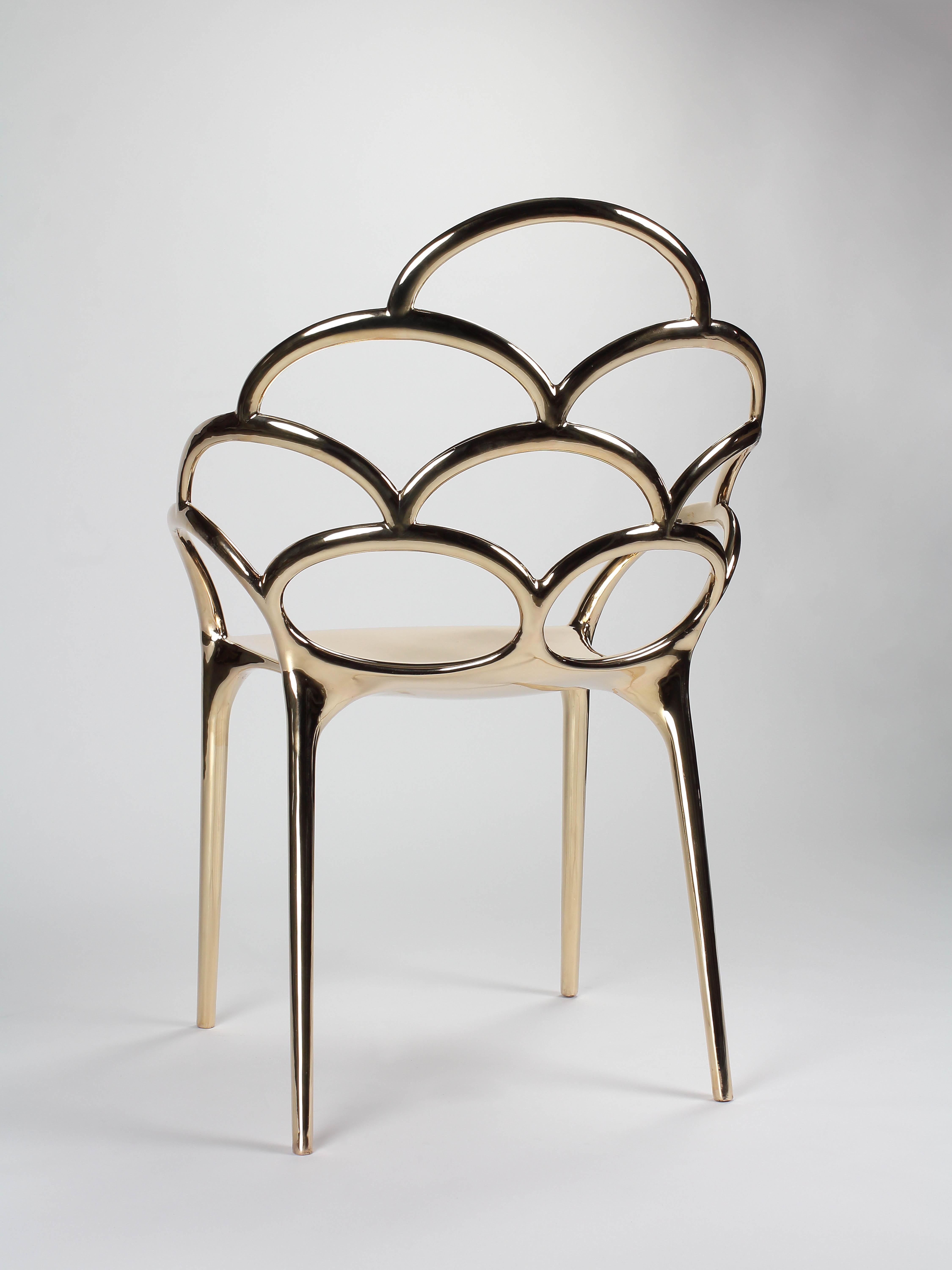 Stuhl Esszimmer Sessel Goldguss Bronze Spiegel Poliert Sammlerstück Design (Italienisch) im Angebot