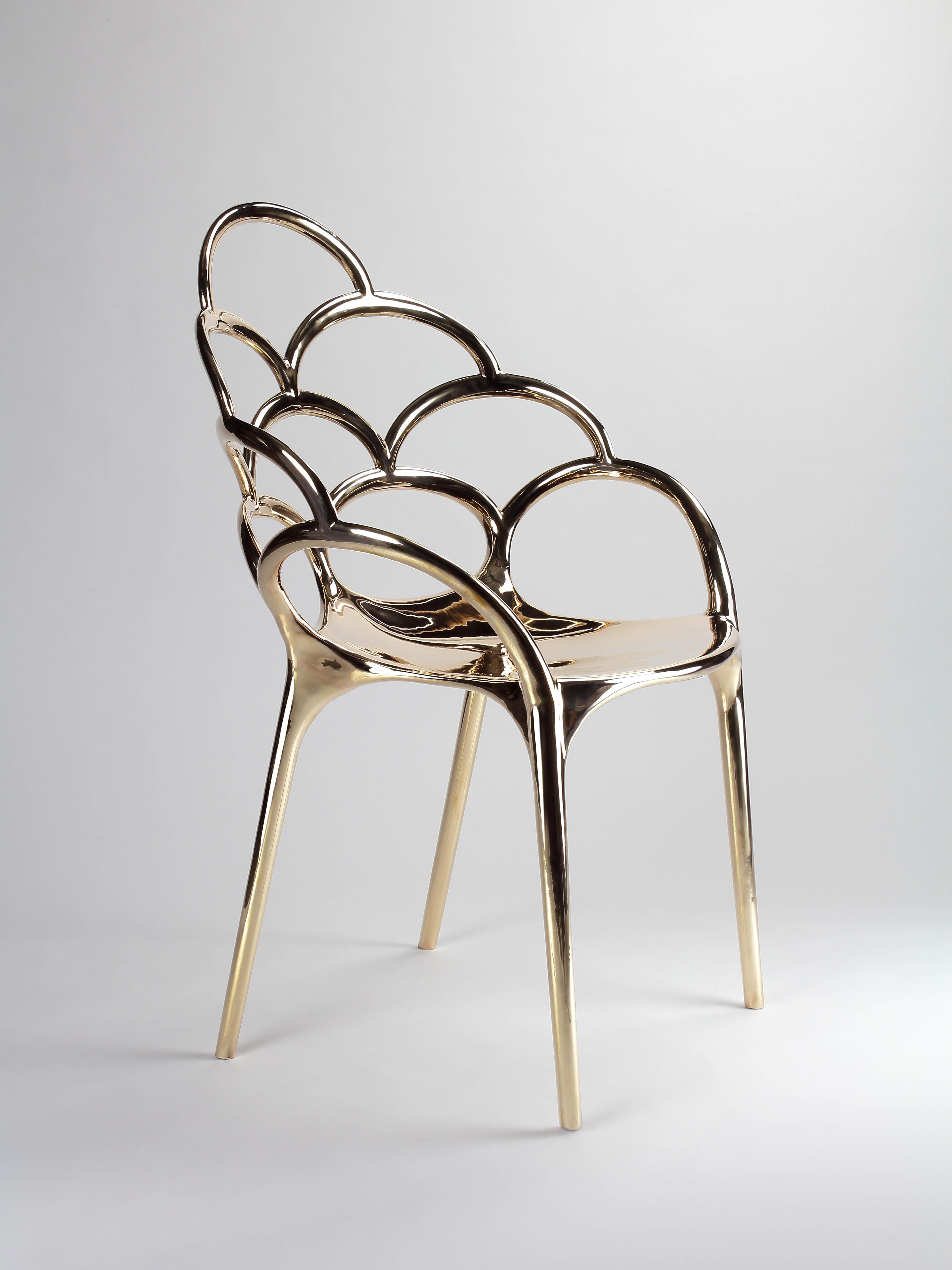 Calco Sedia Sala da pranzo Poltrona Oro Cast Bronzo Specchio Lucido da collezione Design in vendita