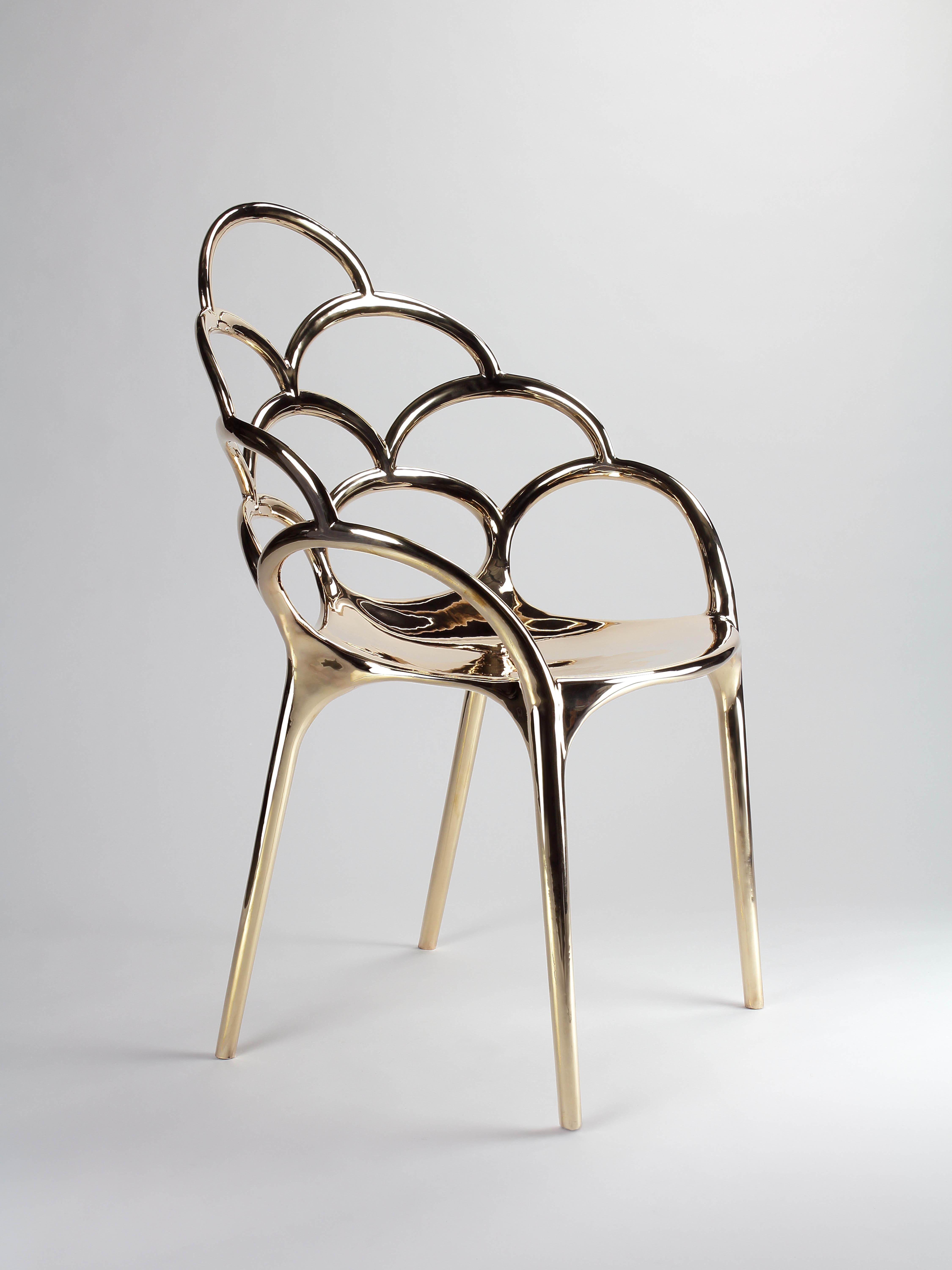 Chair Dining Room Armchair Gold Cast Bronze Mirror Polished Collectible Design In New Condition For Sale In Ancona, Marche