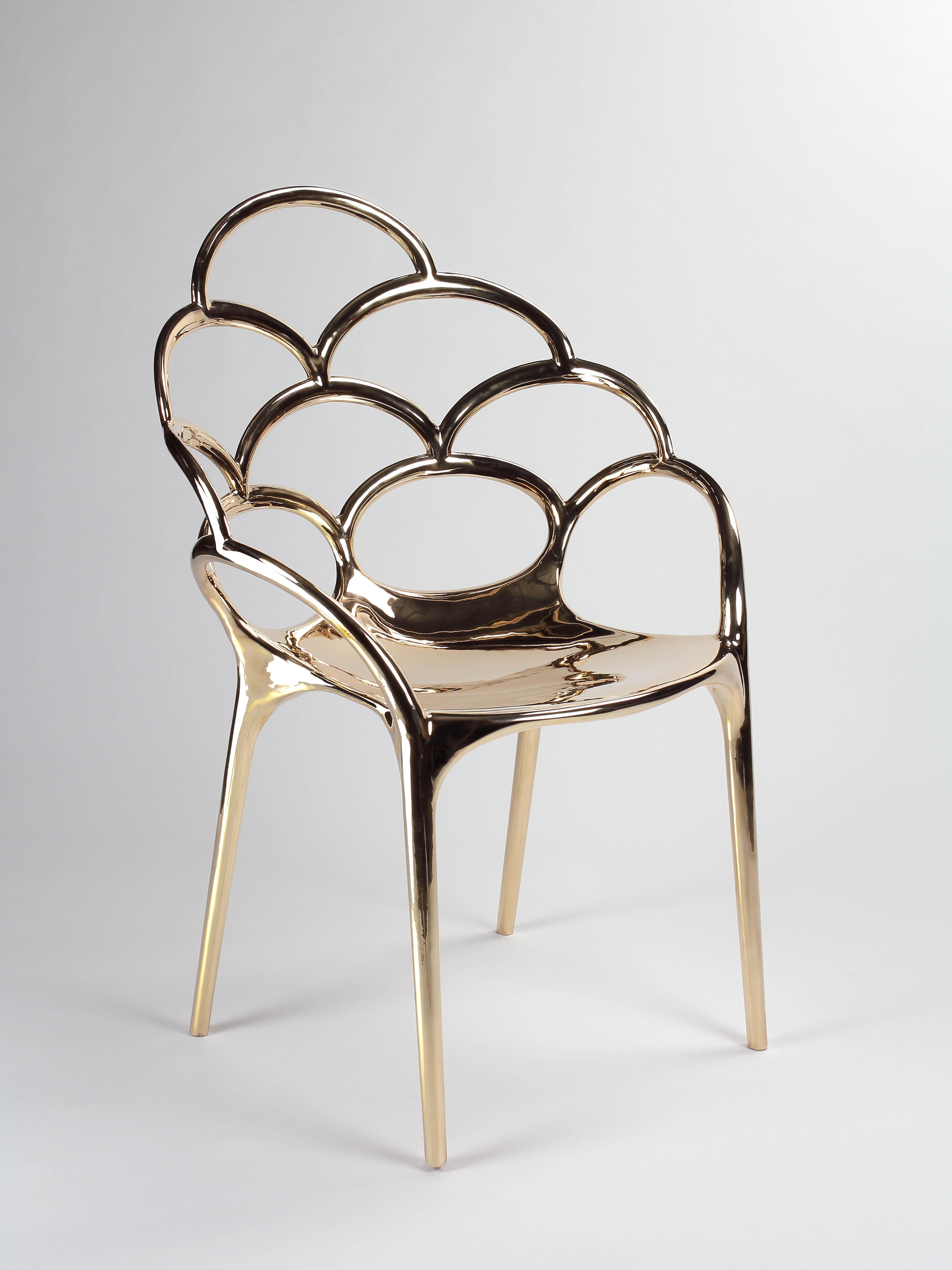 Contemporary Chair Dining Room Armchair Gold Cast Bronze Mirror Polished Collectible Design For Sale