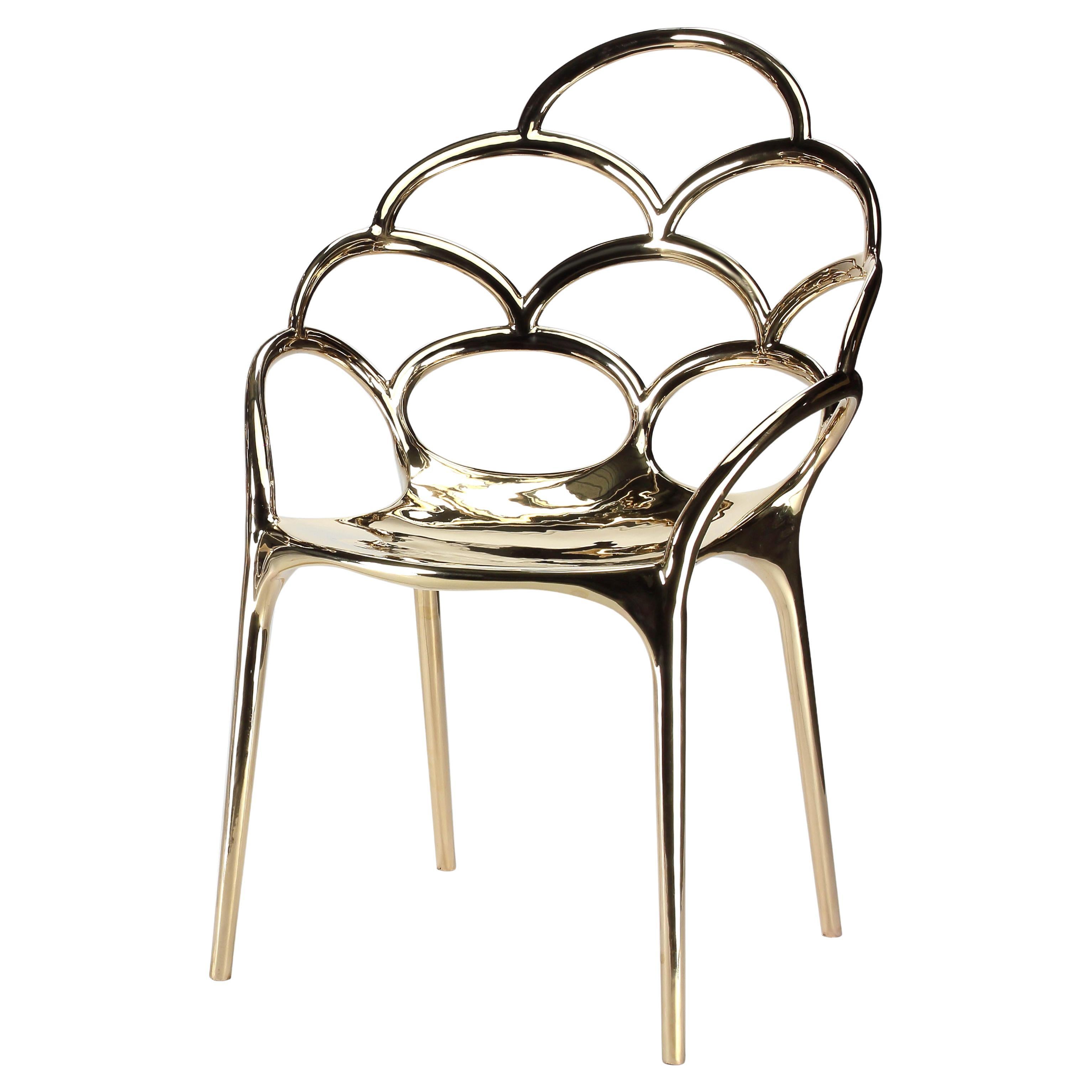 Stuhl Esszimmer Sessel Goldguss Bronze Spiegel Poliert Sammlerstück Design im Angebot
