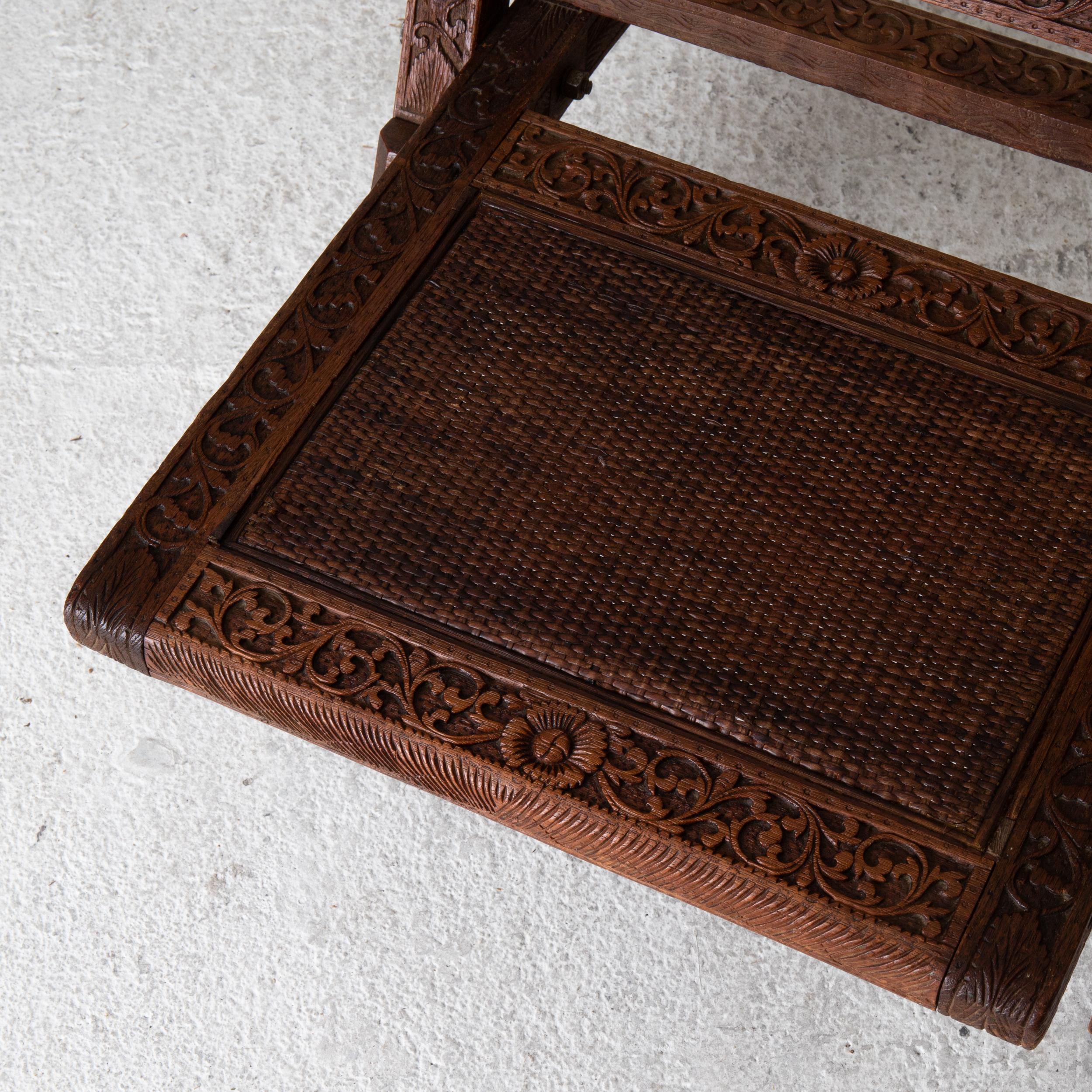 Chair Foldable India Brown Carved, 20th Century, India For Sale 5