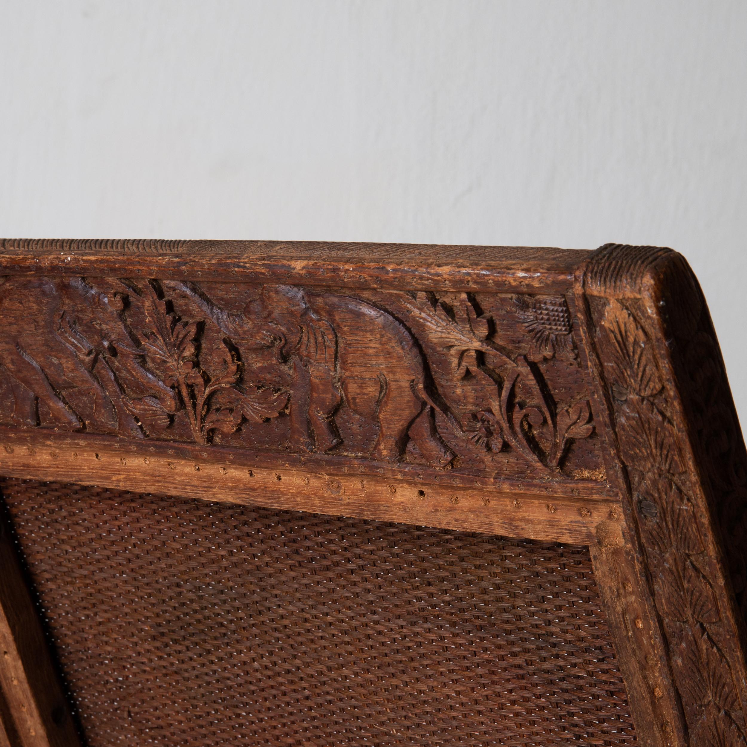 Hand-Carved Chair Foldable India Brown Carved, 20th Century, India For Sale
